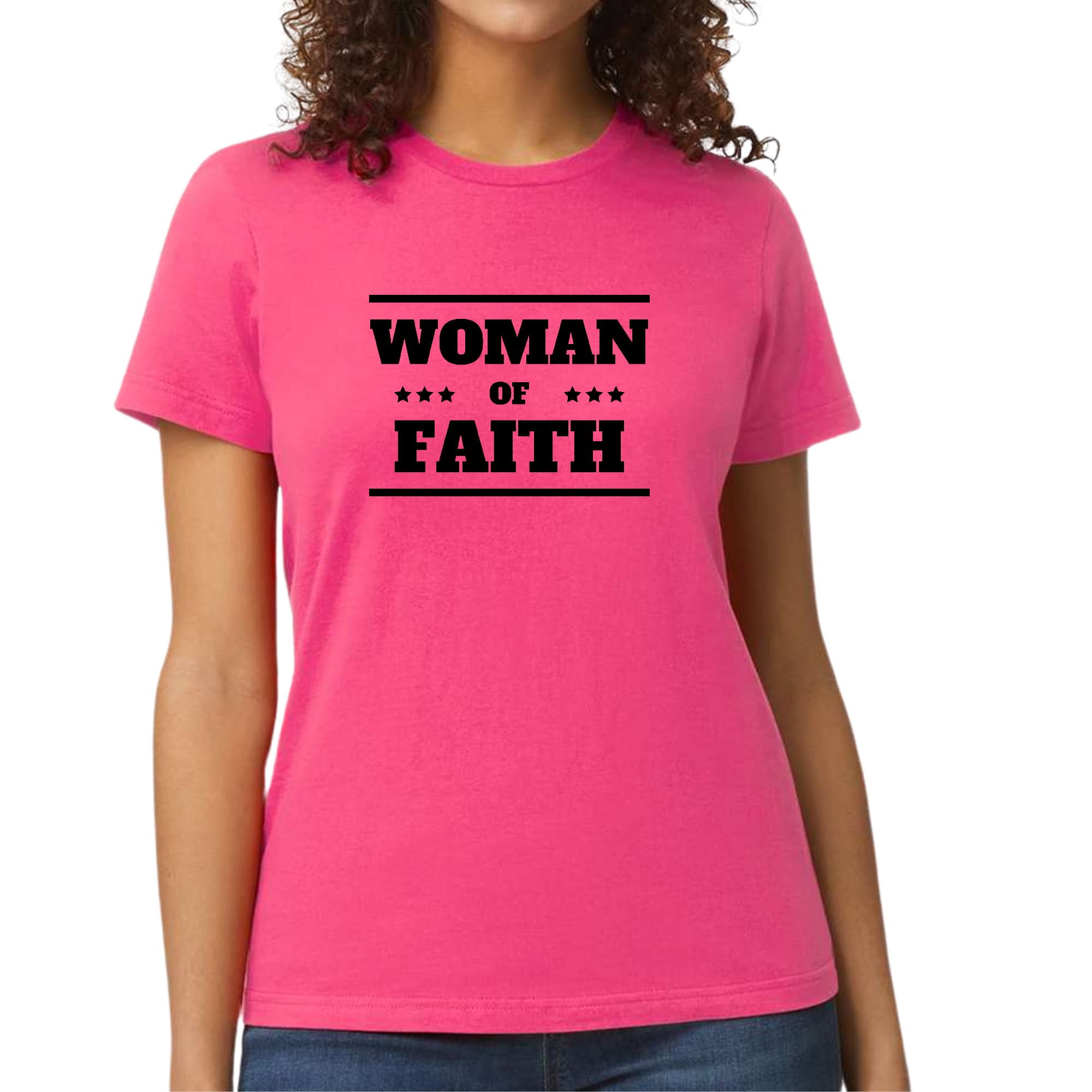 Womens Graphic T-shirt Woman Of Faith Black Illustration-6