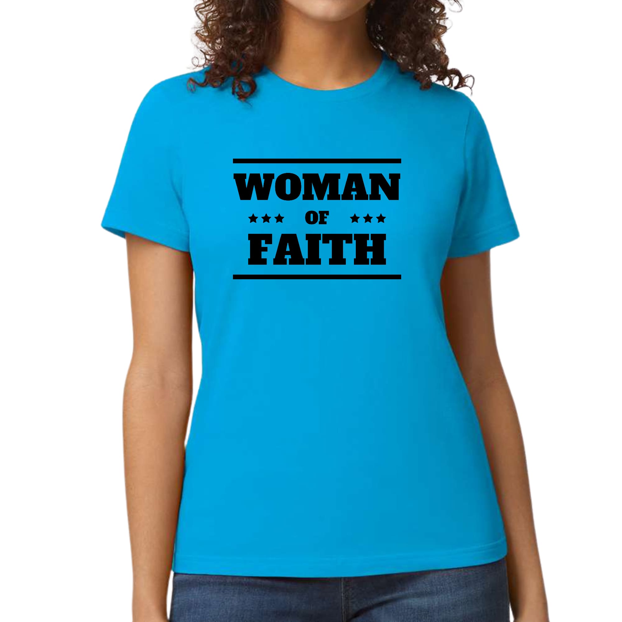 Womens Graphic T-shirt Woman Of Faith Black Illustration-2