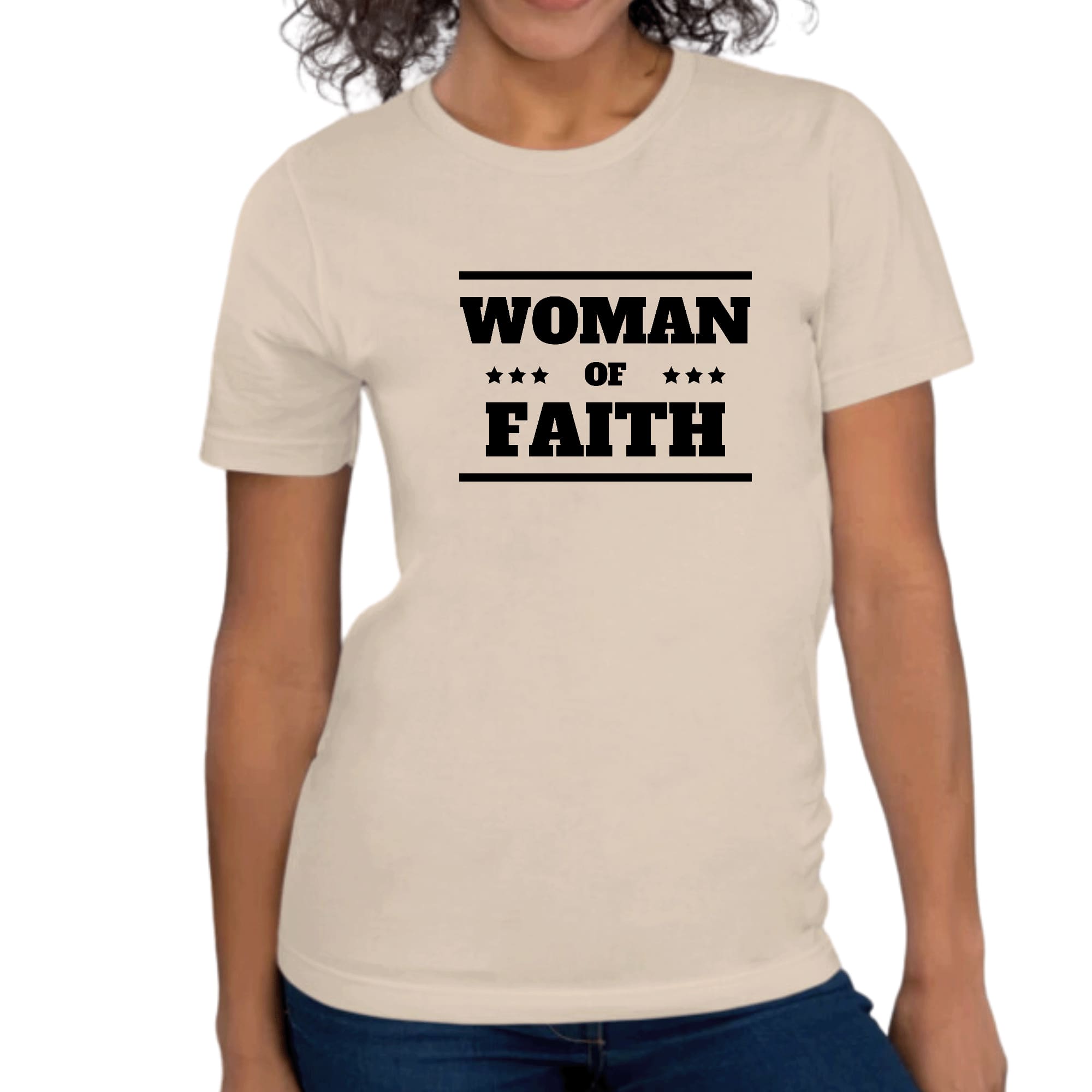 Womens Graphic T-shirt Woman Of Faith Black Illustration-1