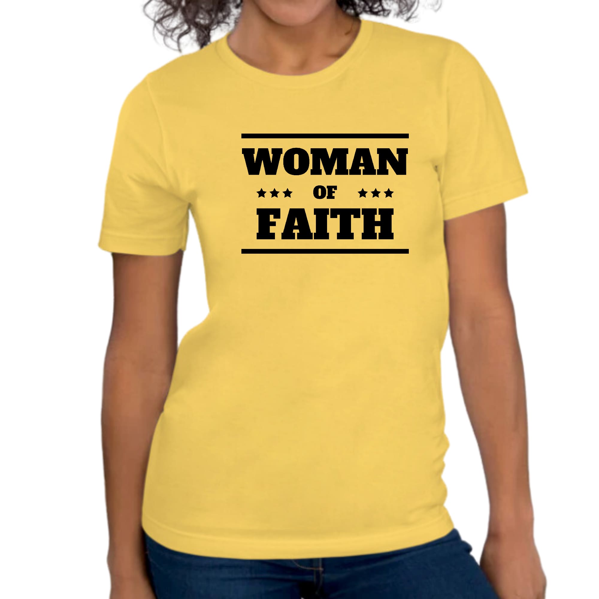 Womens Graphic T-shirt Woman Of Faith Black Illustration-3