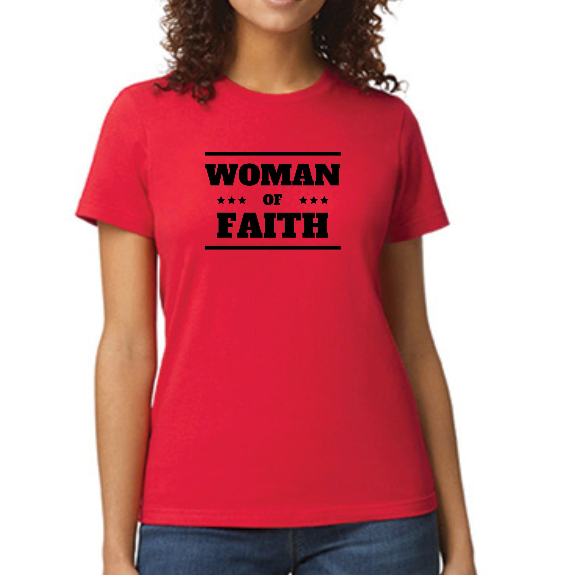 Womens Graphic T-shirt Woman Of Faith Black Illustration-4