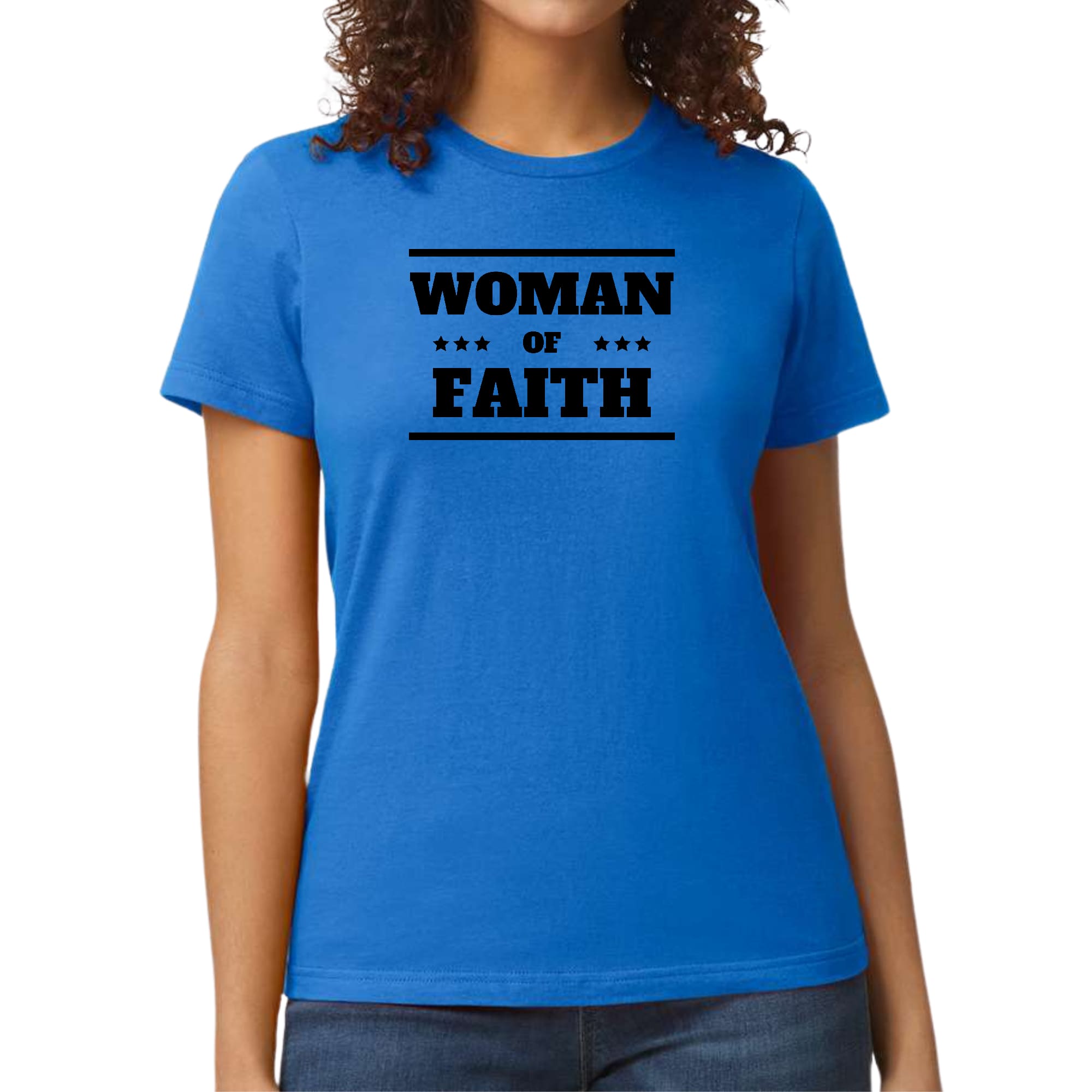 Womens Graphic T-shirt Woman Of Faith Black Illustration-5