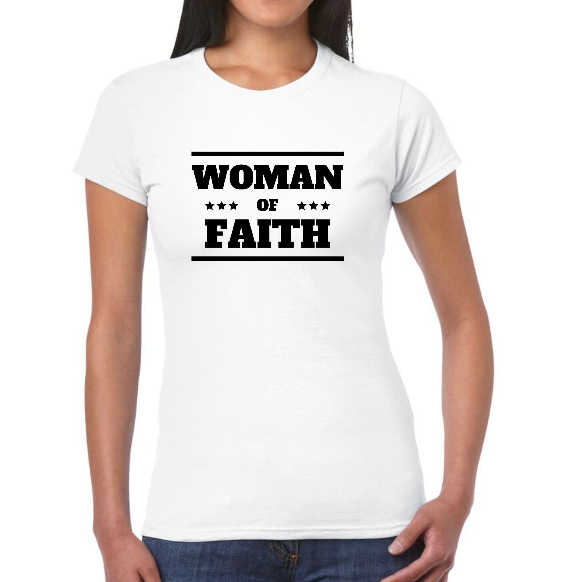 Womens Graphic T-shirt Woman Of Faith Black Illustration-0