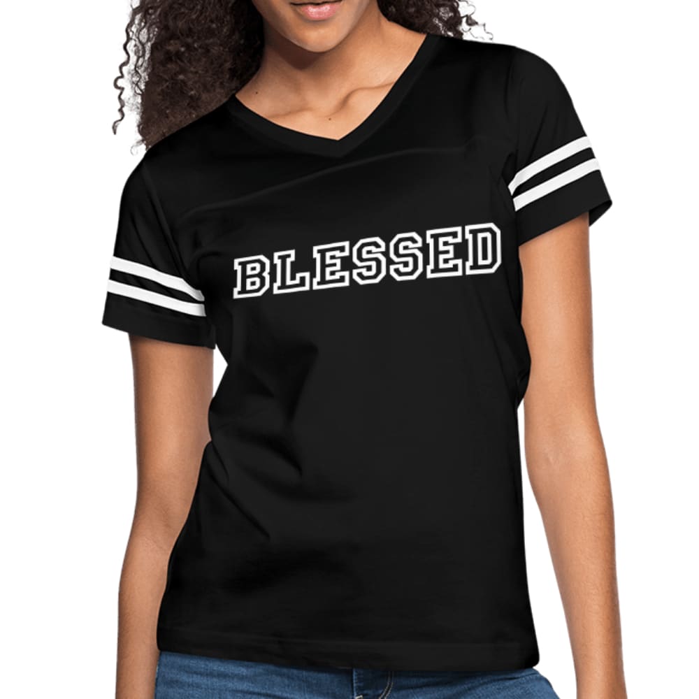 Womens Graphic Vintage Tee, Blessed Sport T-shirt-0