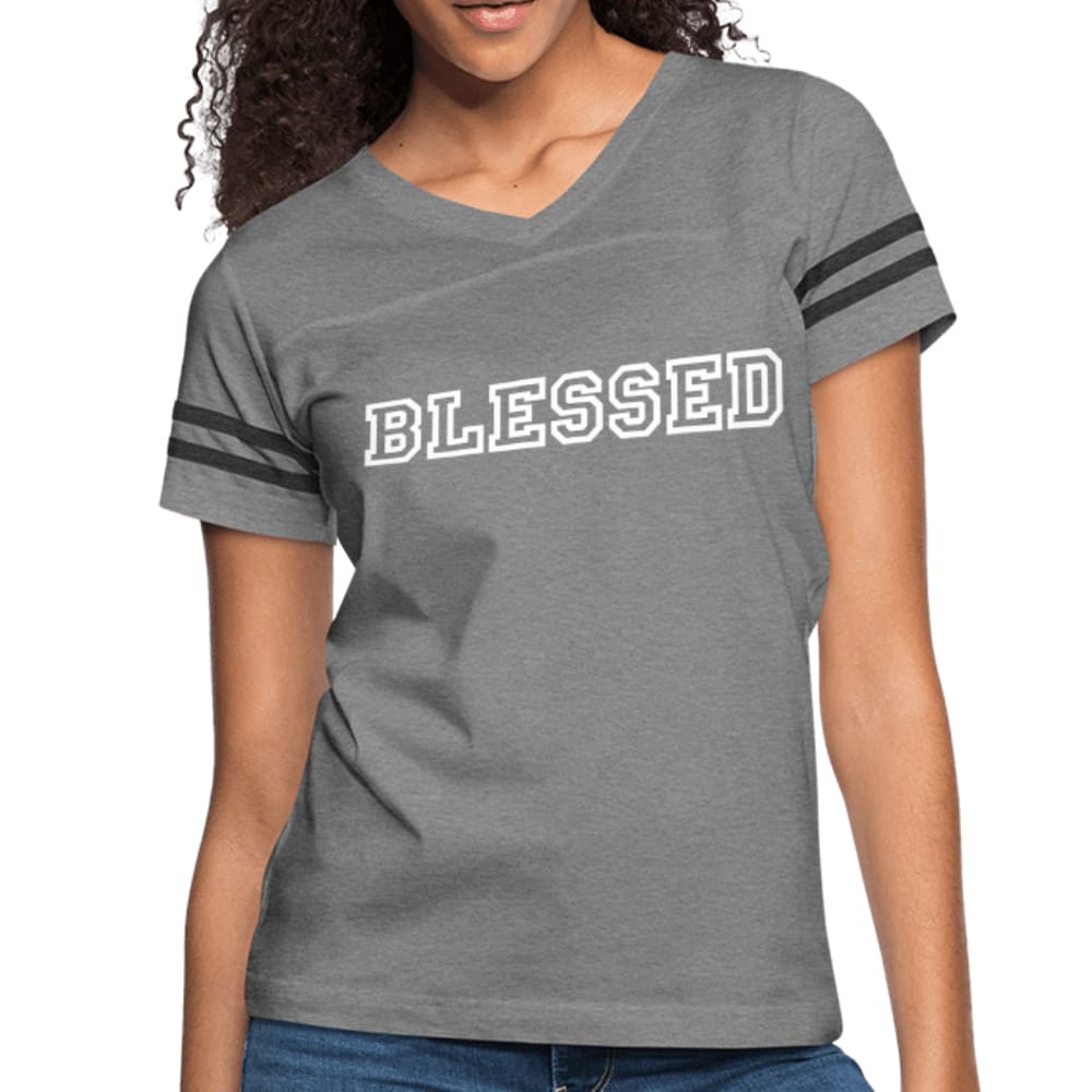 Womens Graphic Vintage Tee, Blessed Sport T-shirt-1