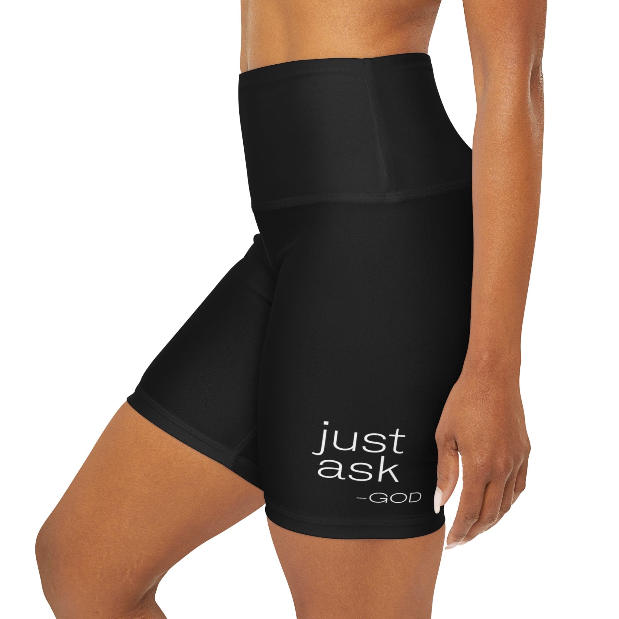 Womens High Waisted Black Yoga Shorts, Say It Soul, ’just Ask-god’ Statement Shirt, Christian, Religious, Inspirational, Christian Attire And Activewear-0