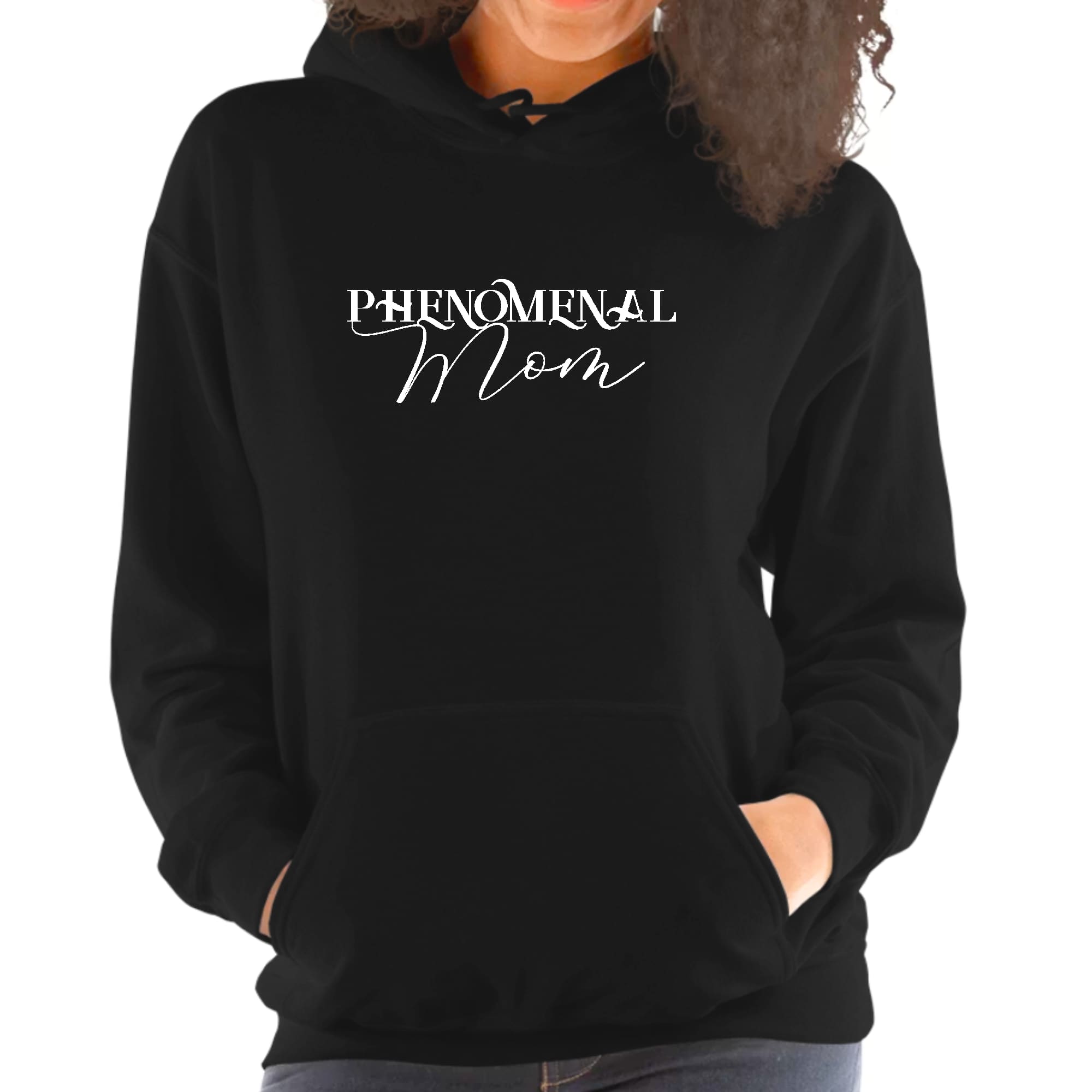 Womens Hoodie, Phenomenal Mom White Print-0