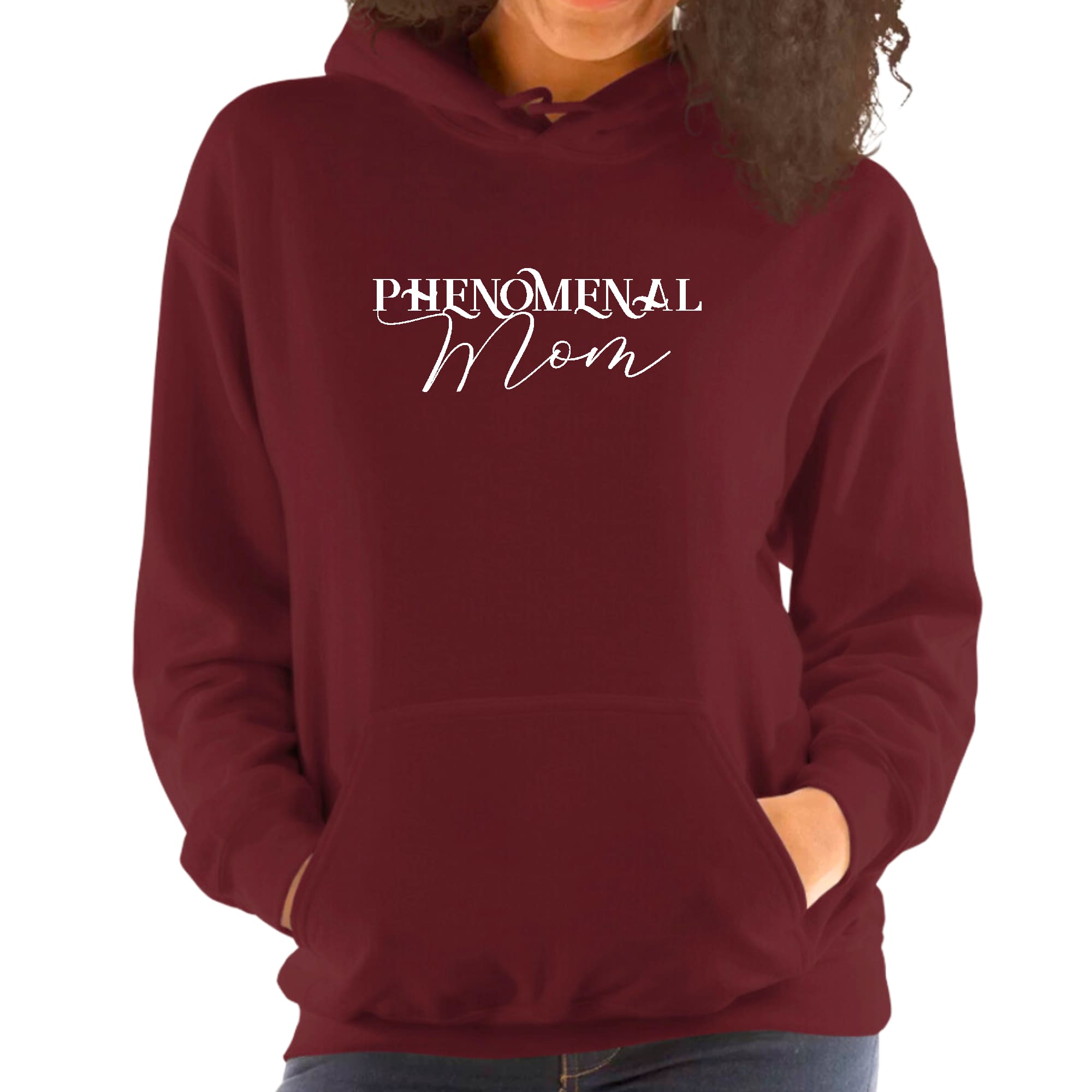 Womens Hoodie, Phenomenal Mom White Print-5