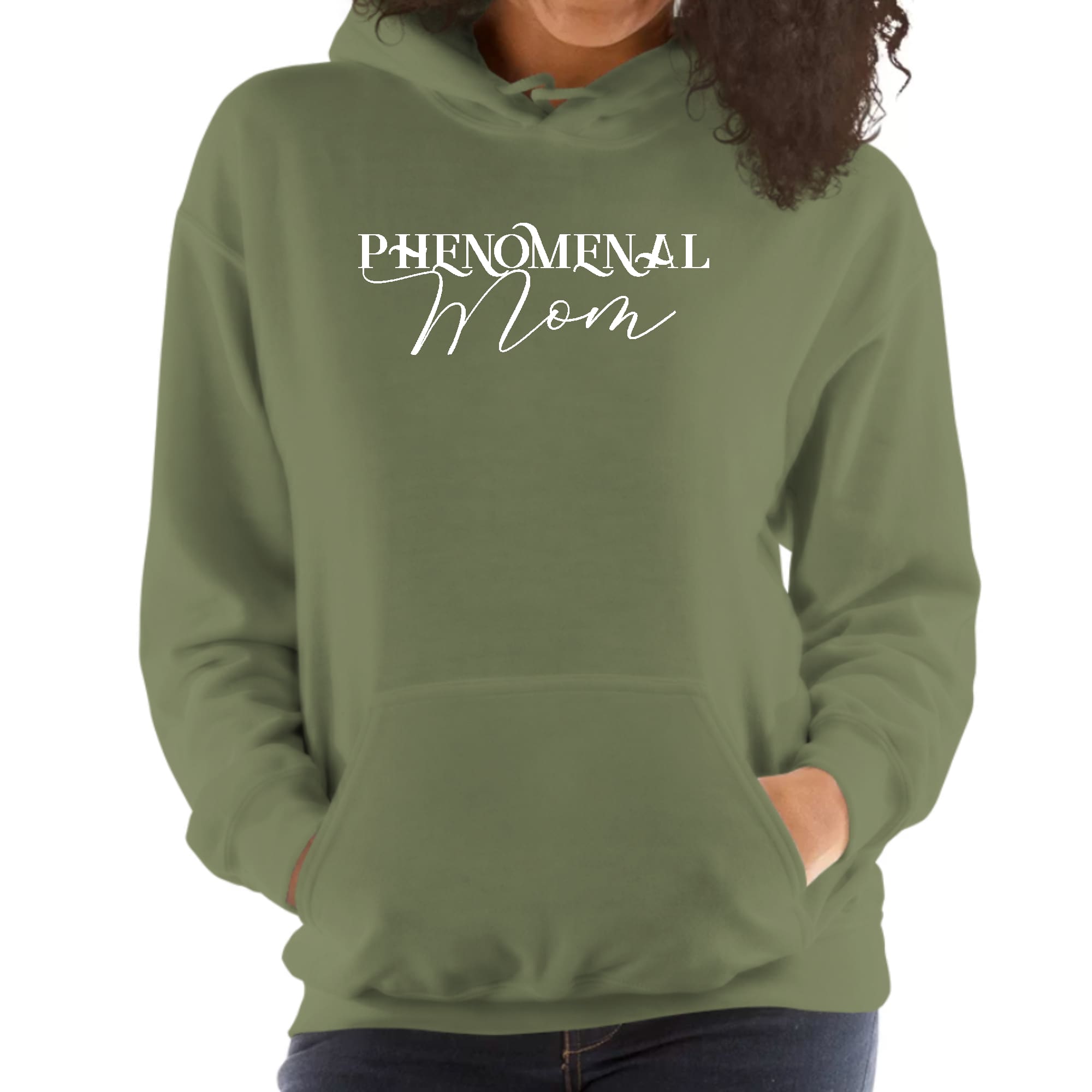 Womens Hoodie, Phenomenal Mom White Print-4