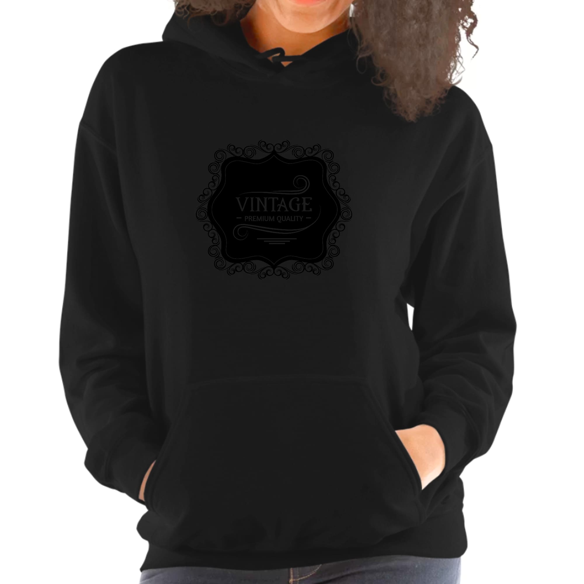 Womens Hoodie, Vintage Premium Quality Black Illustration-0