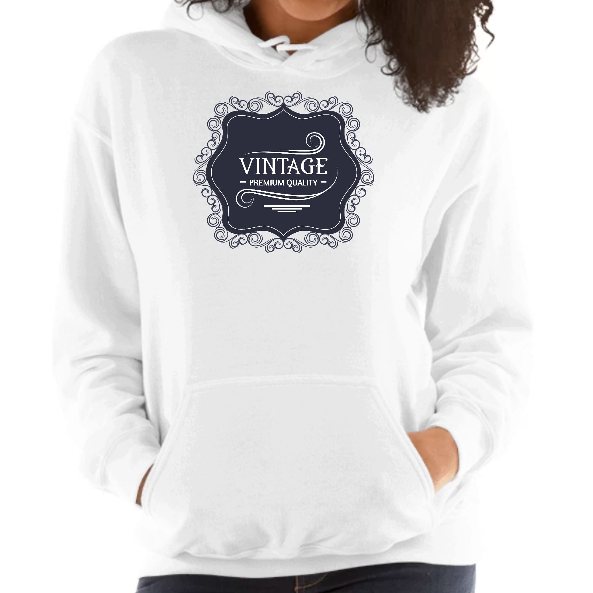 Womens Hoodie, Vintage Premium Quality Black White Illustration-0