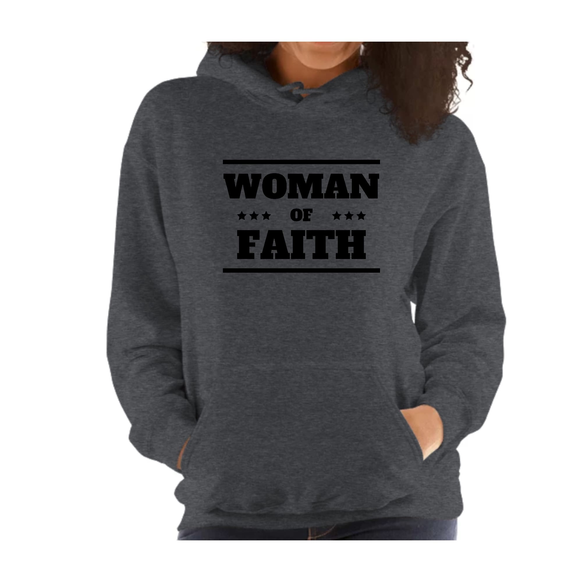 Womens Hoodie, Woman Of Faith Black Illustration-4