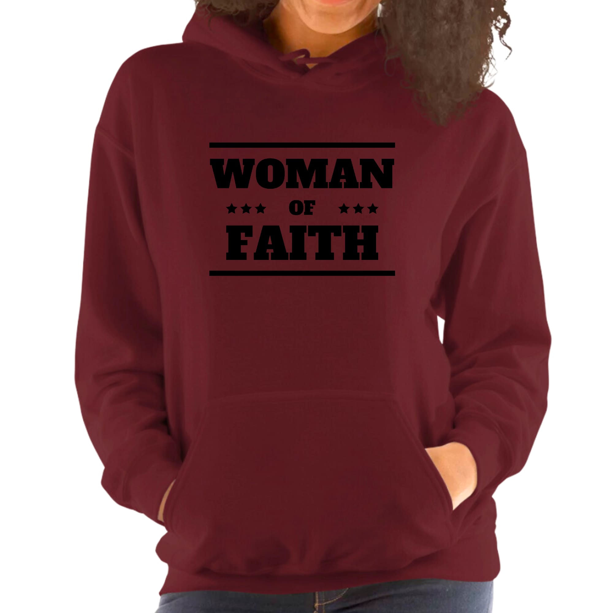 Womens Hoodie, Woman Of Faith Black Illustration-5