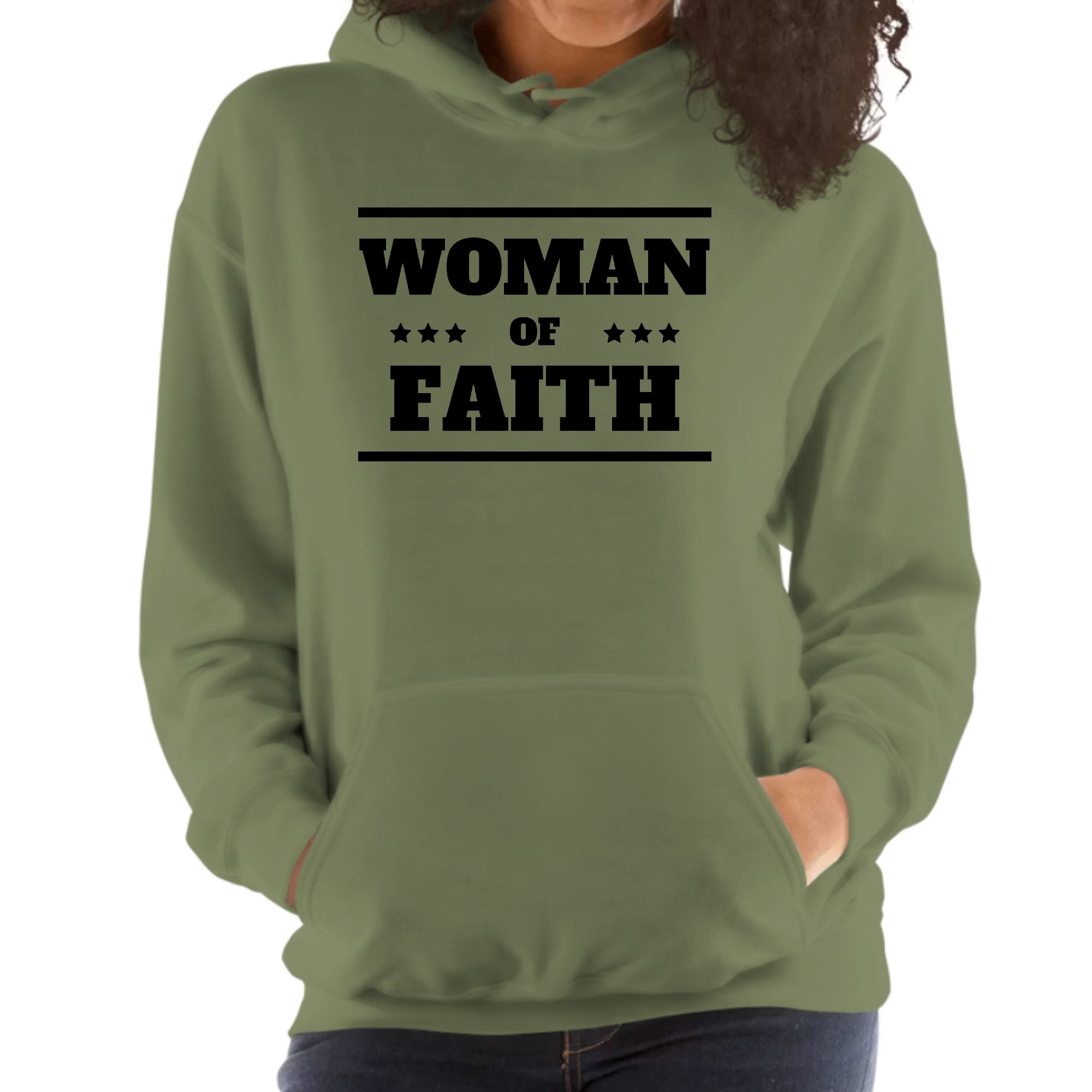 Womens Hoodie, Woman Of Faith Black Illustration-3