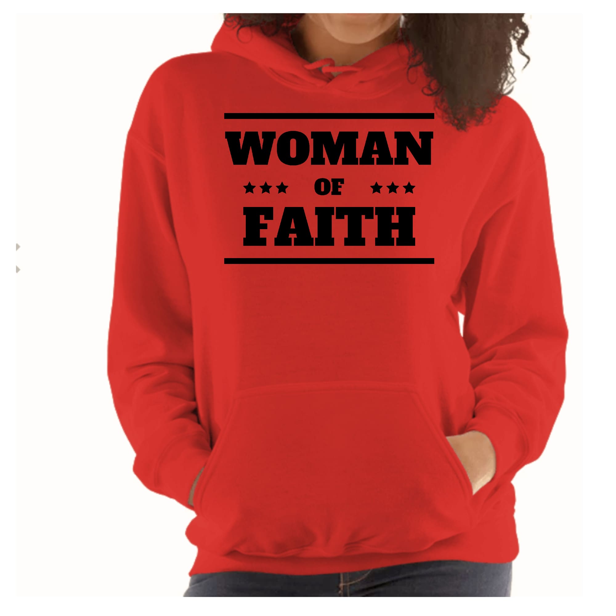 Womens Hoodie, Woman Of Faith Black Illustration-1