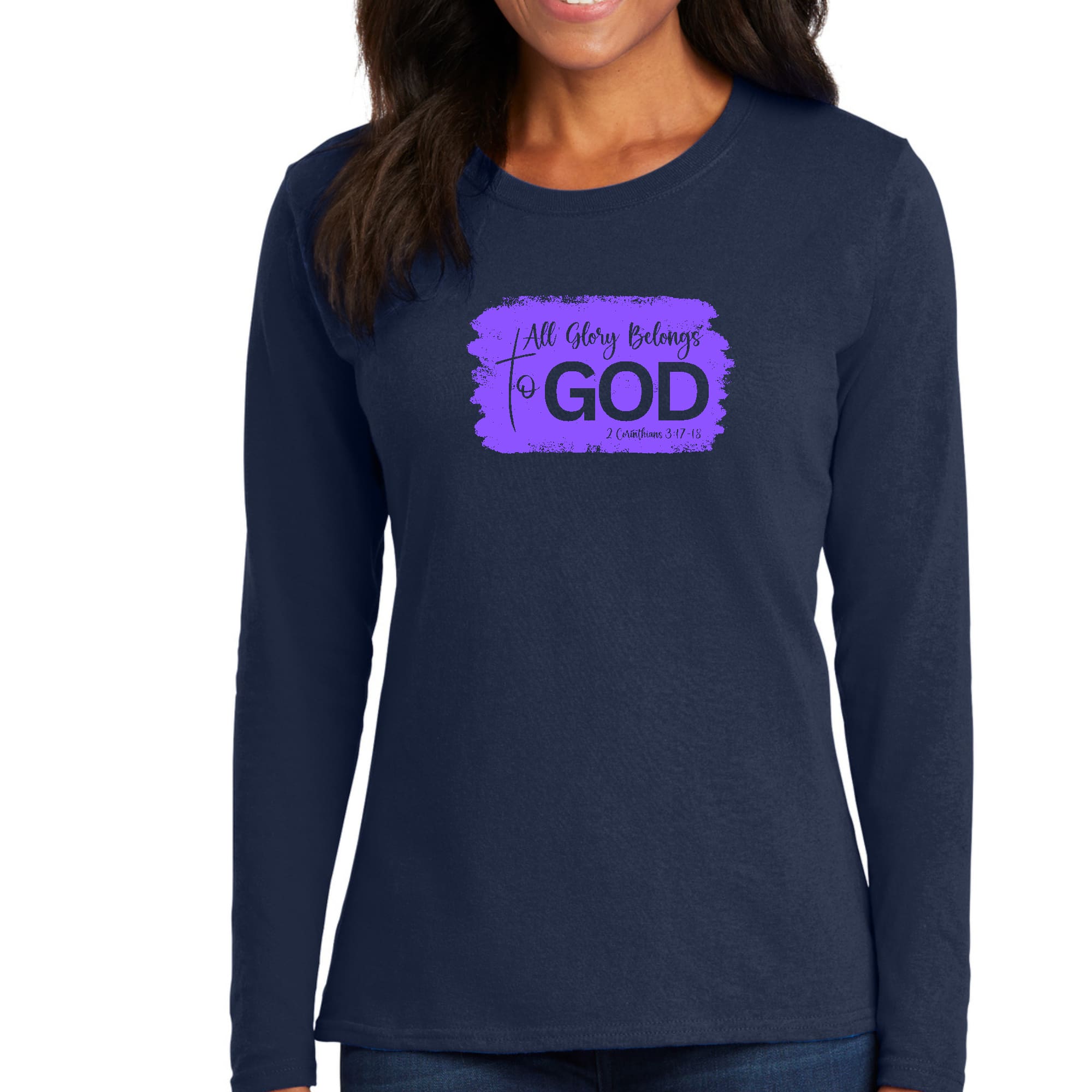 Womens Long Sleeve Graphic T-shirt, All Glory Belongs to God, Lavender-4