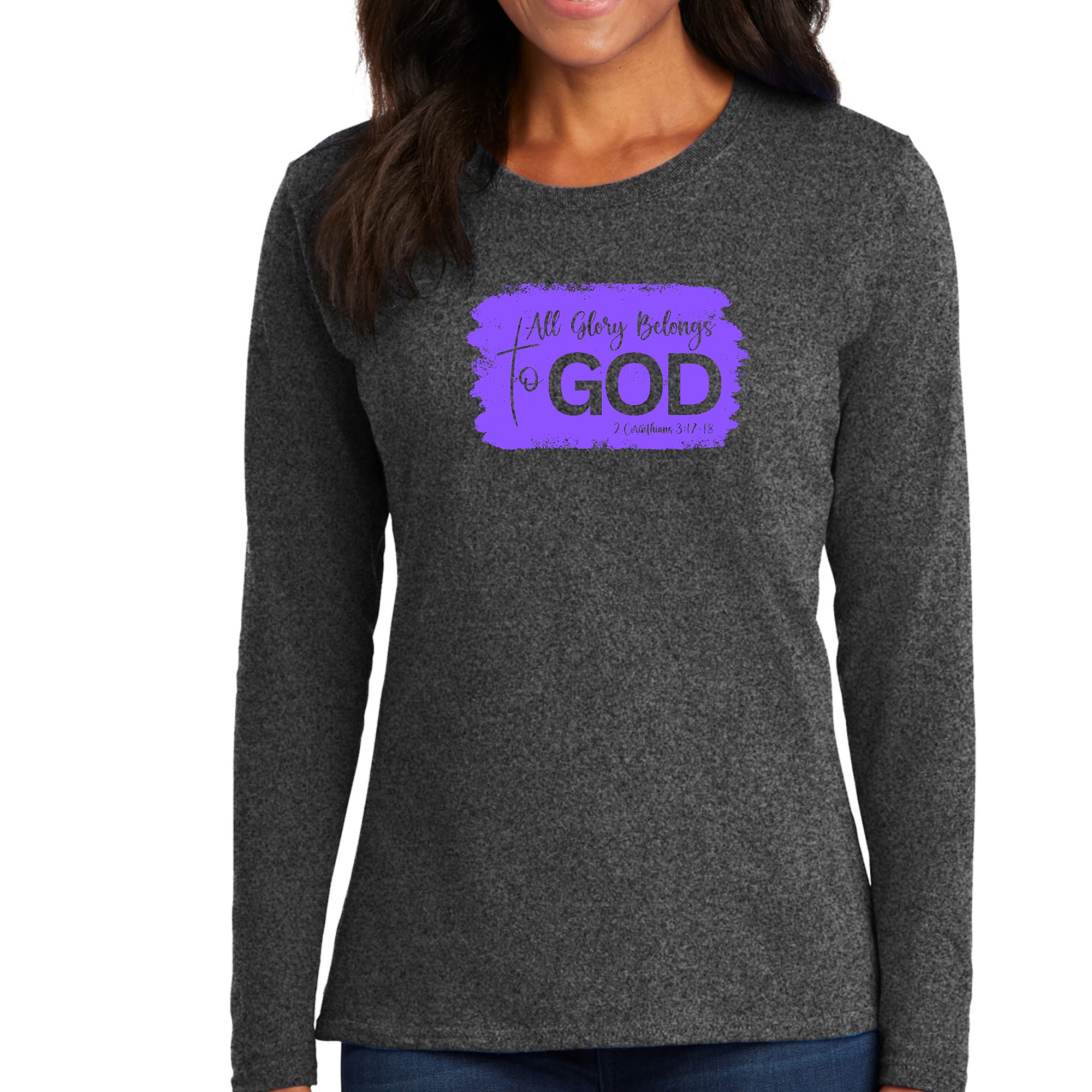 Womens Long Sleeve Graphic T-shirt, All Glory Belongs to God, Lavender-6