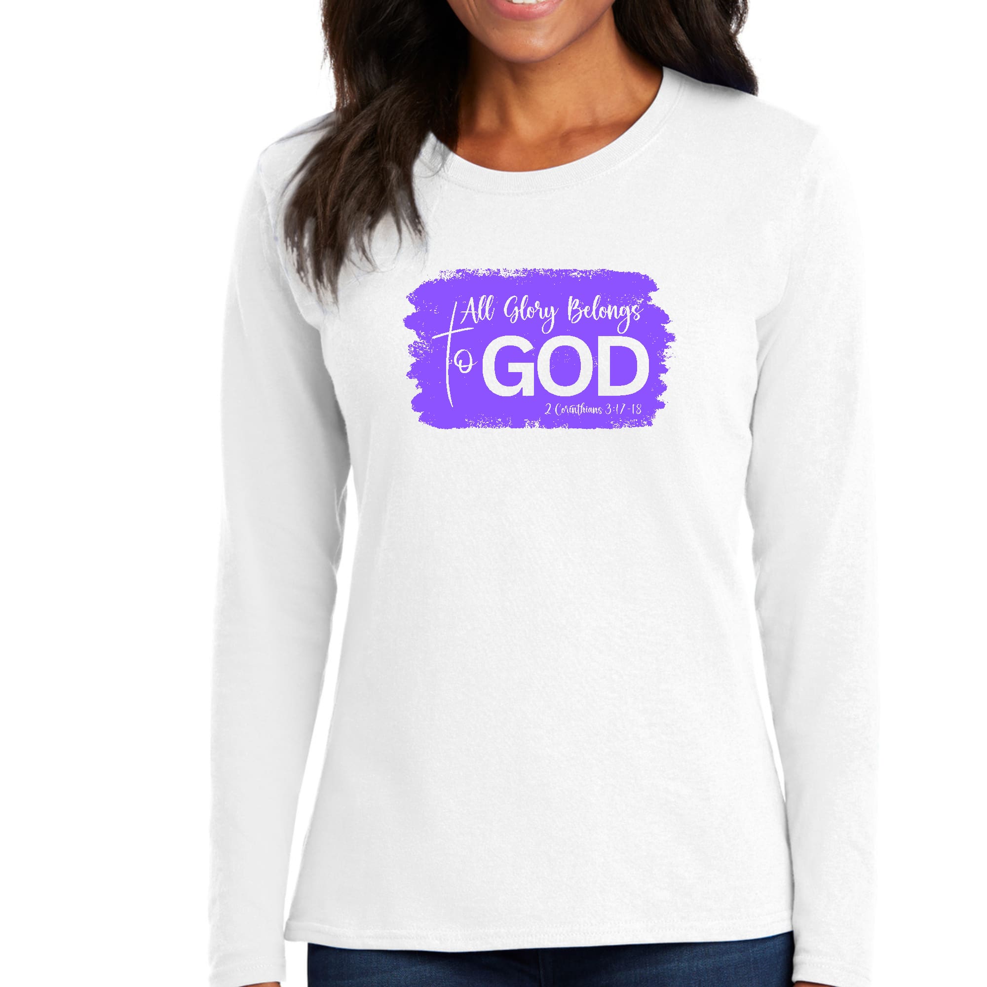 Womens Long Sleeve Graphic T-shirt, All Glory Belongs to God, Lavender-0