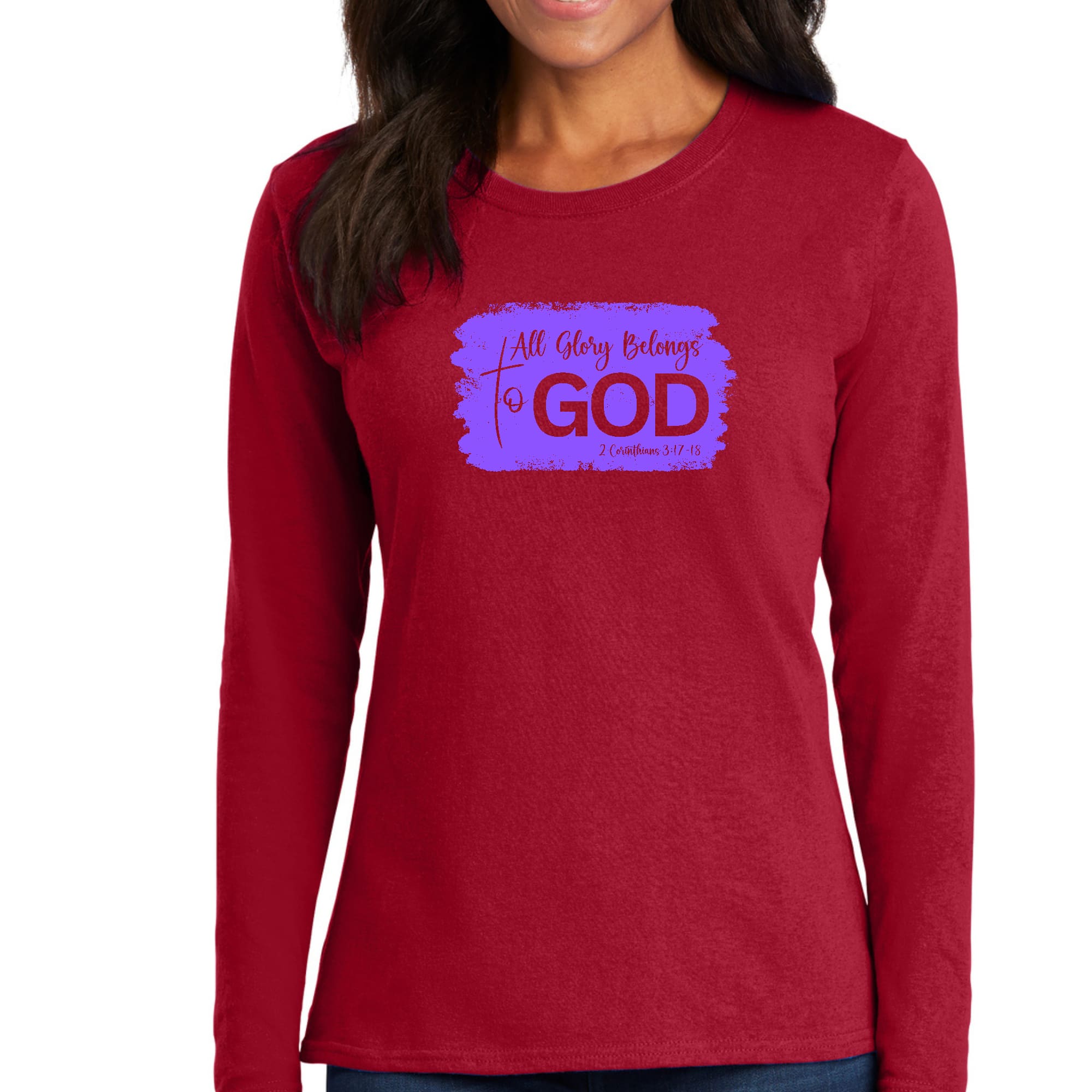 Womens Long Sleeve Graphic T-shirt, All Glory Belongs to God, Lavender-3