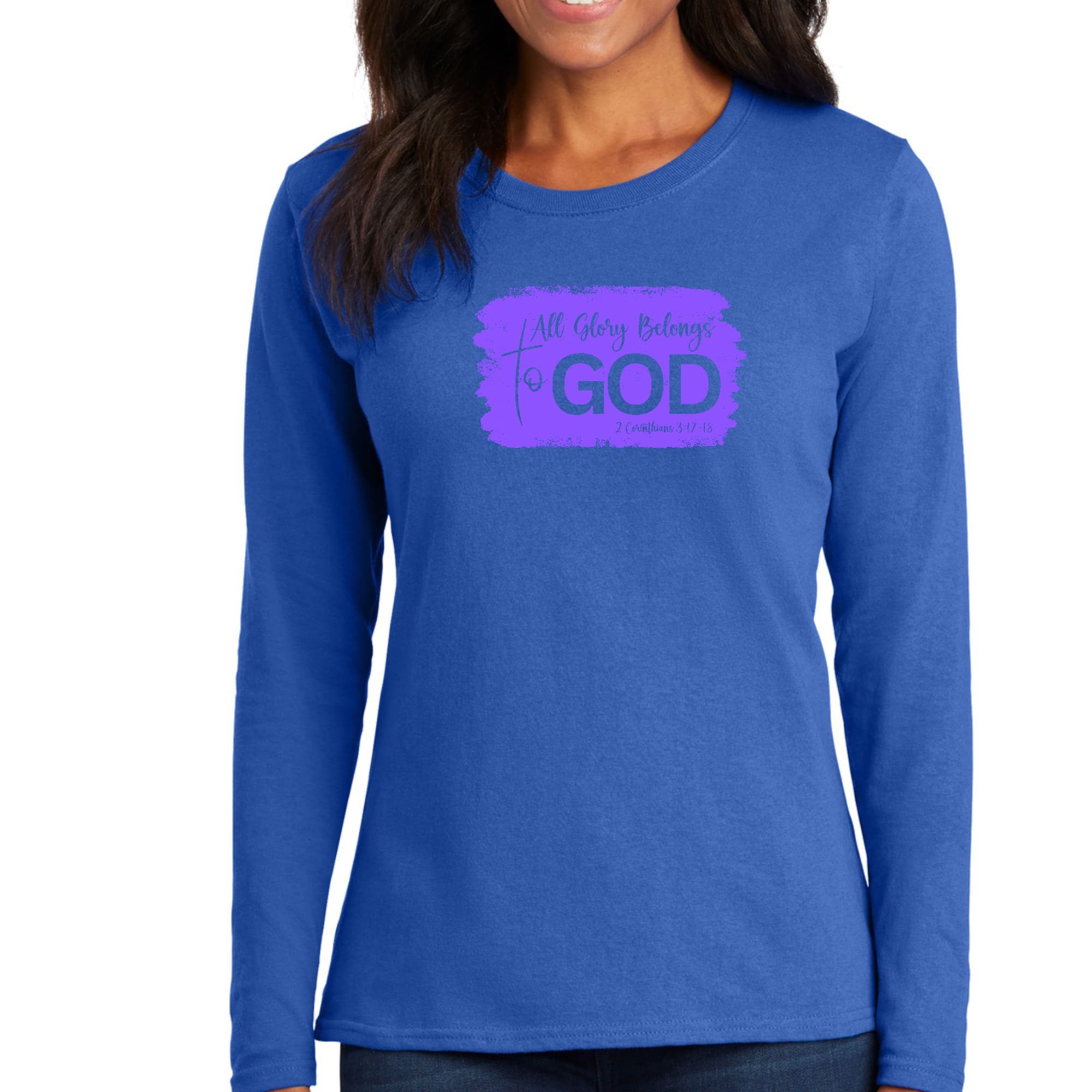 Womens Long Sleeve Graphic T-shirt, All Glory Belongs to God, Lavender-5