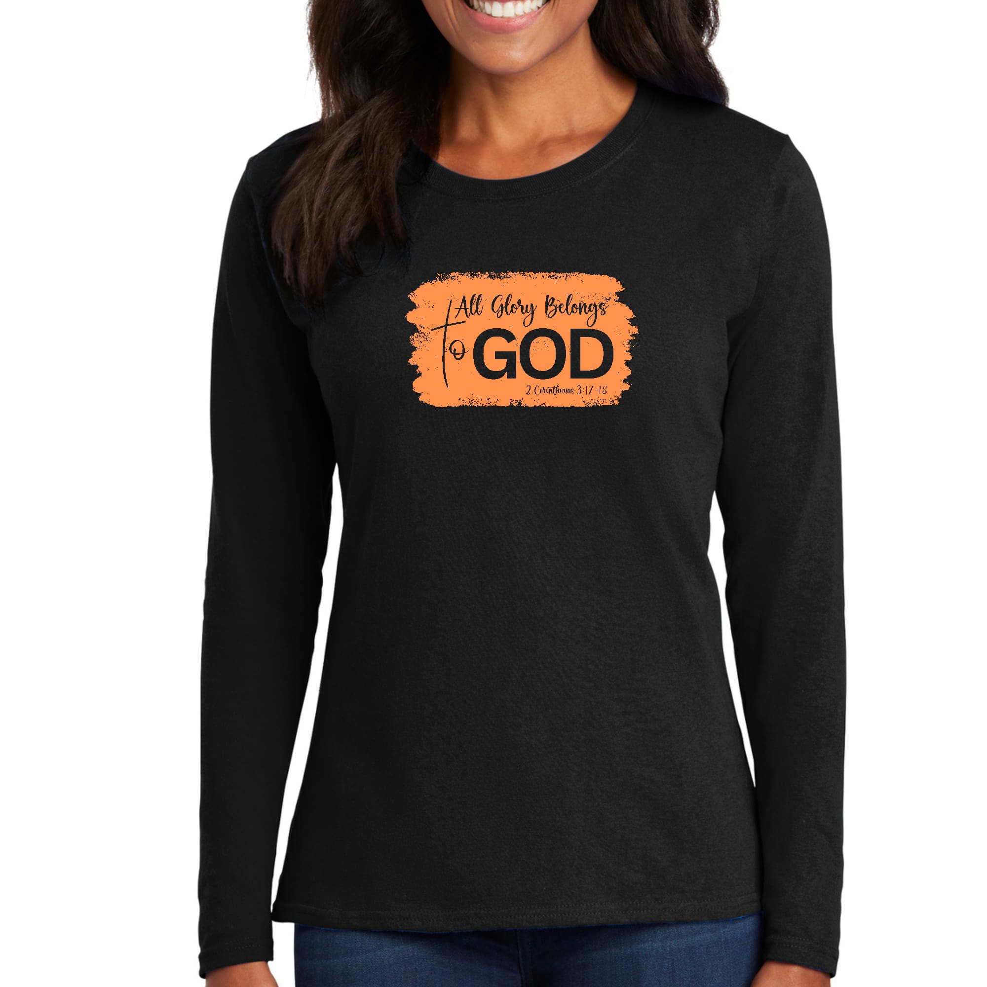 Womens Long Sleeve Graphic T-shirt, All Glory Belongs to God-2