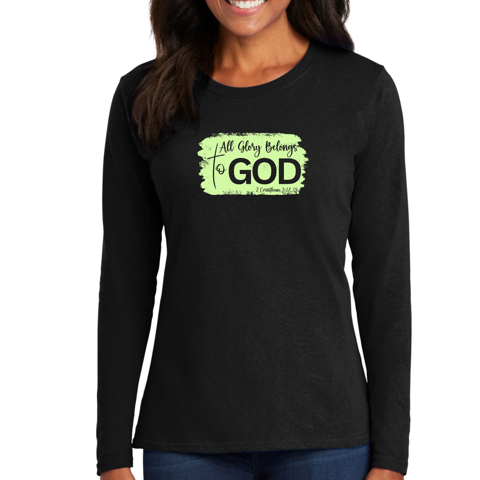 Womens Long Sleeve Graphic T-shirt, All Glory Belongs to God-2