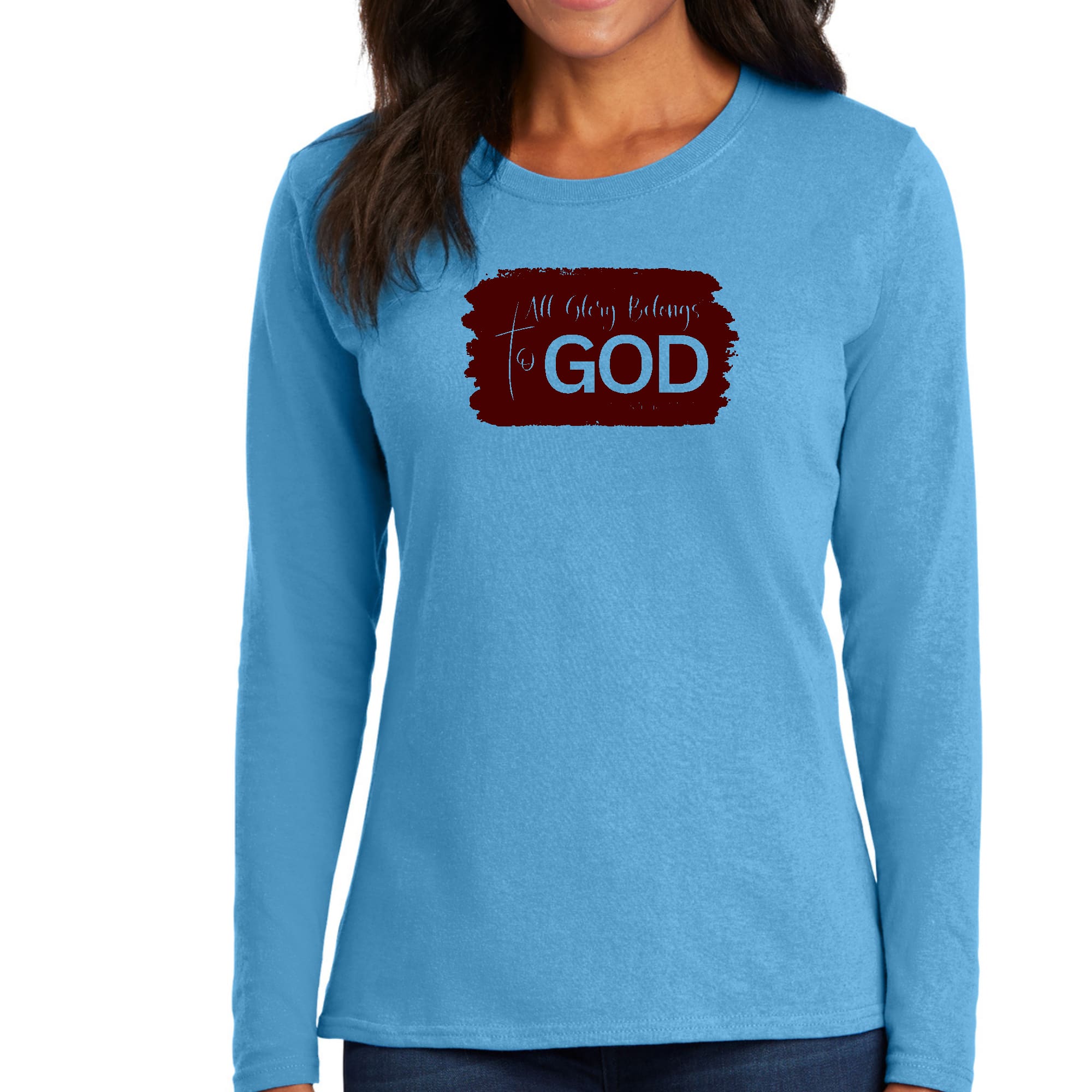 Womens Long Sleeve Graphic T-shirt, All Glory Belongs to God-3