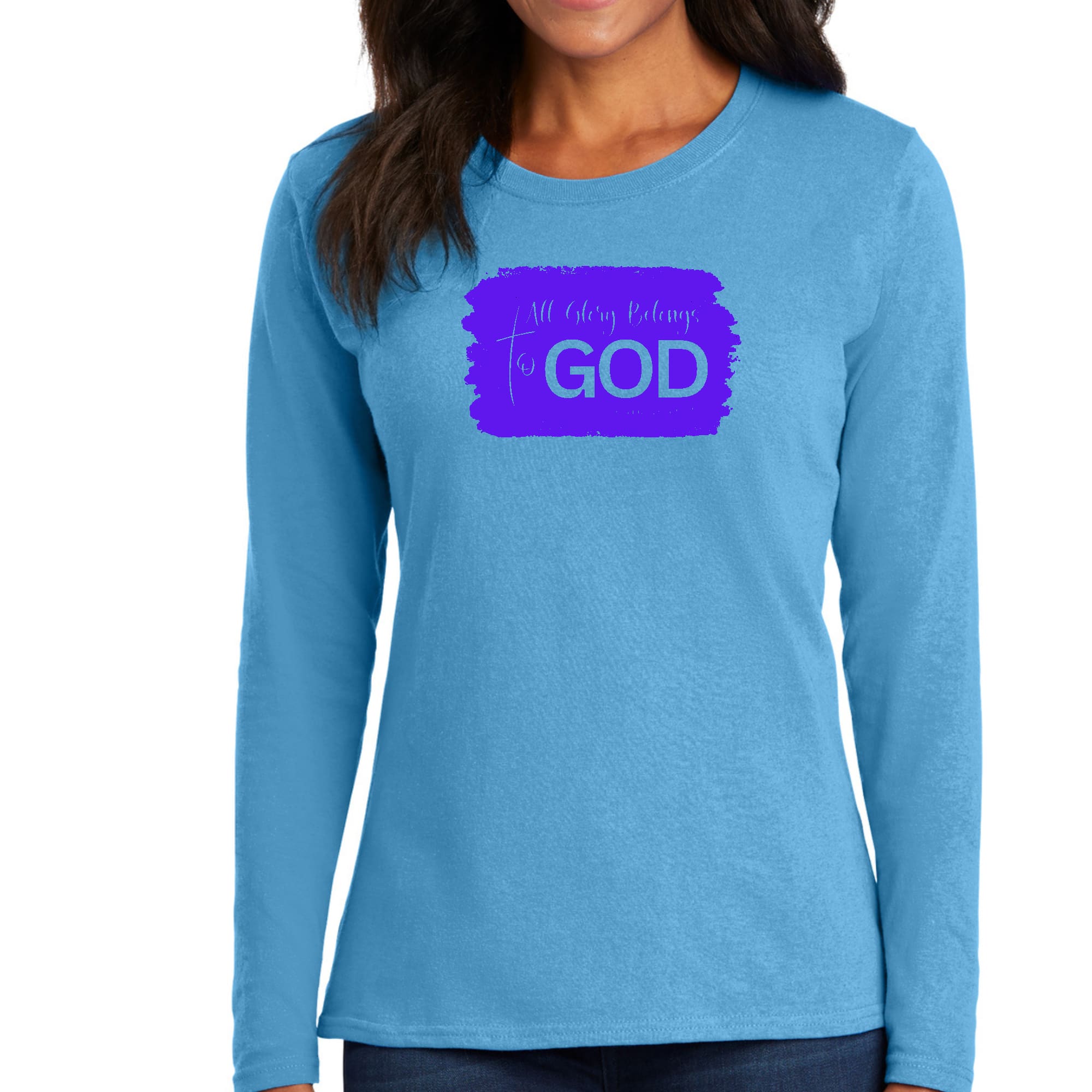 Womens Long Sleeve Graphic T-shirt, All Glory Belongs to God-3