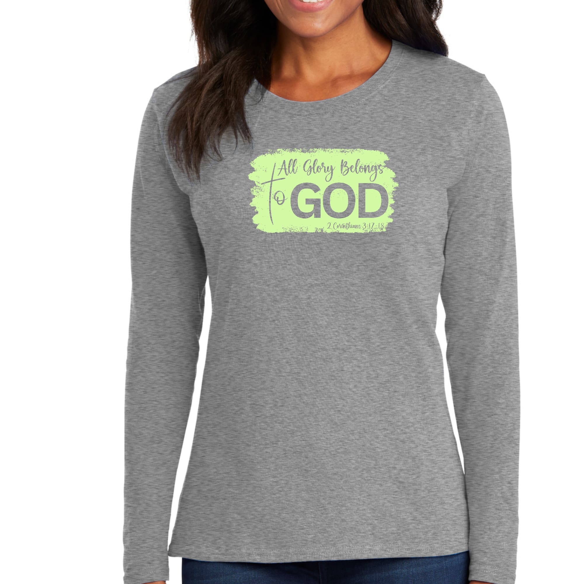 Womens Long Sleeve Graphic T-shirt, All Glory Belongs to God-1