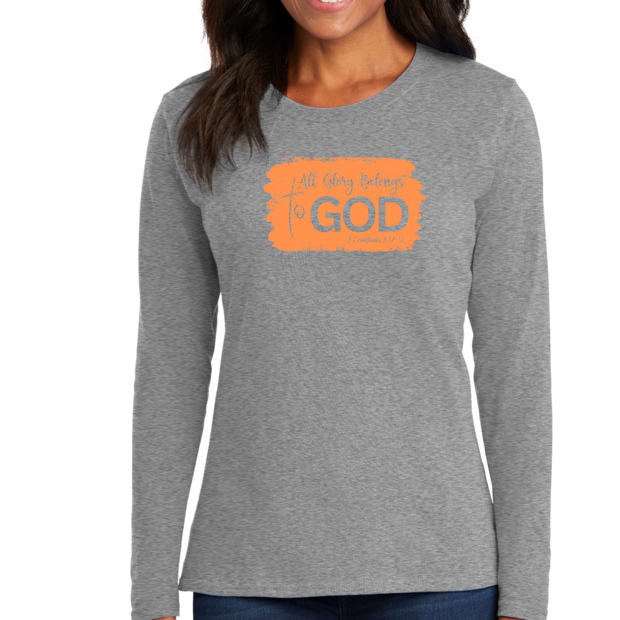 Womens Long Sleeve Graphic T-shirt, All Glory Belongs to God-1