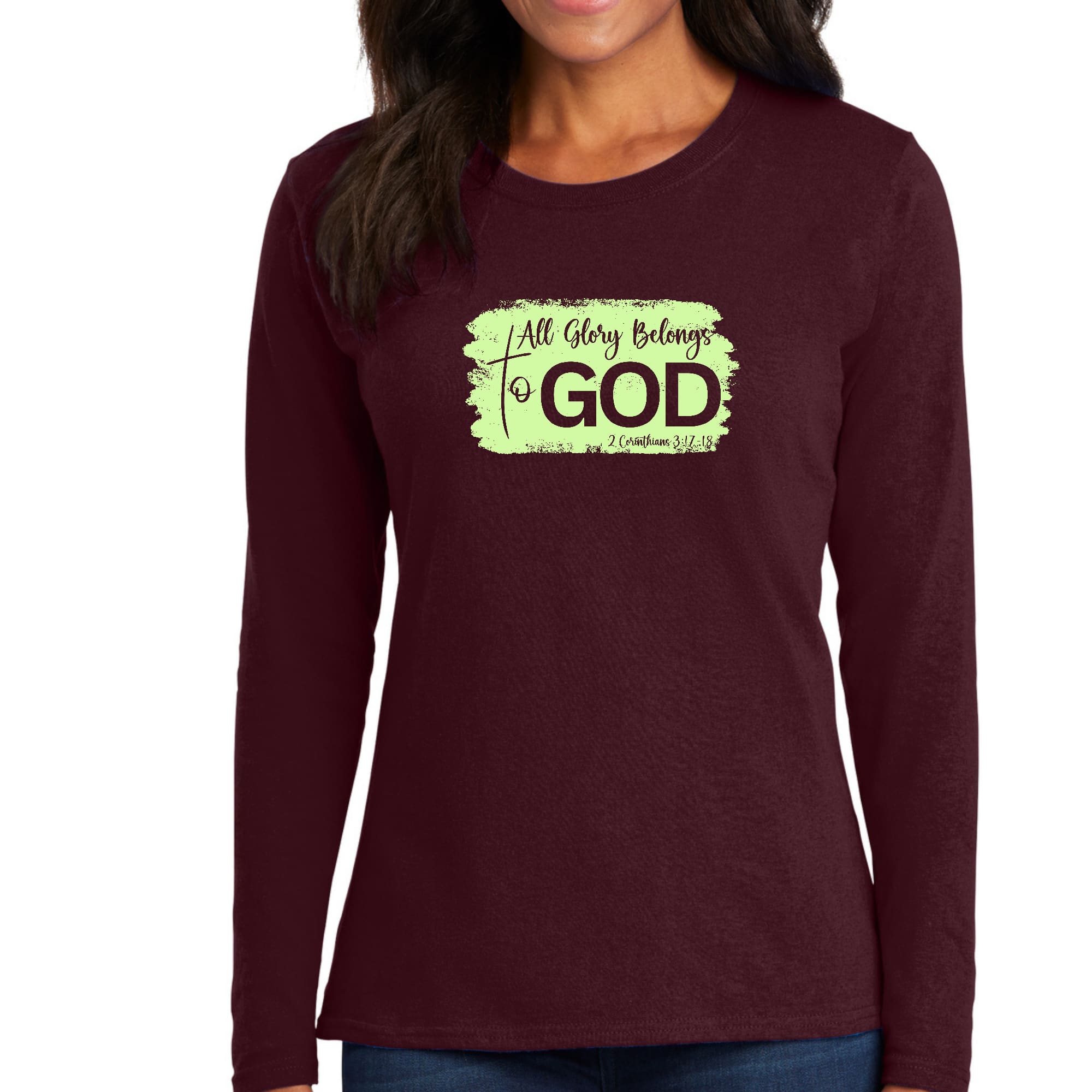 Womens Long Sleeve Graphic T-shirt, All Glory Belongs to God-7