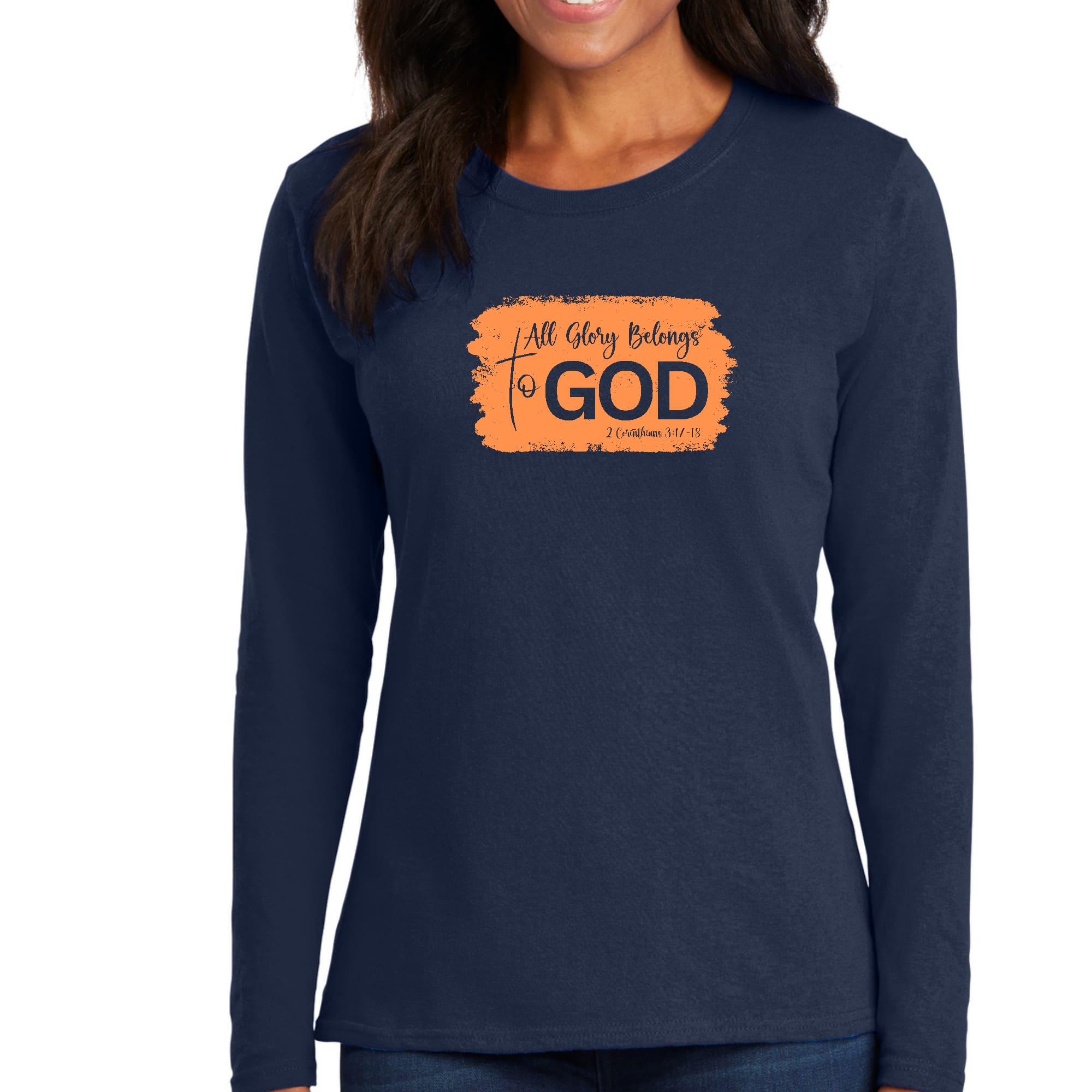 Womens Long Sleeve Graphic T-shirt, All Glory Belongs to God-4