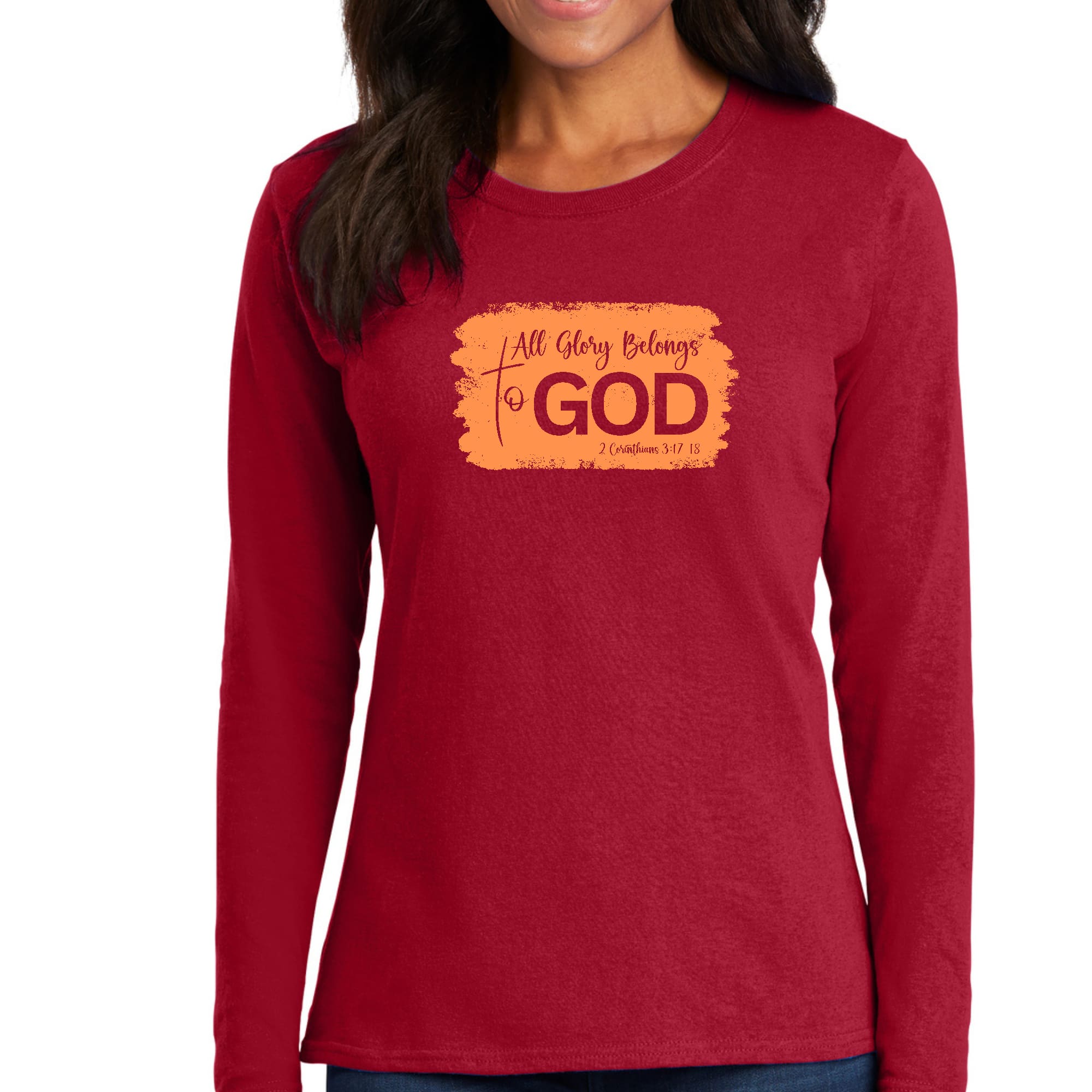 Womens Long Sleeve Graphic T-shirt, All Glory Belongs to God-3