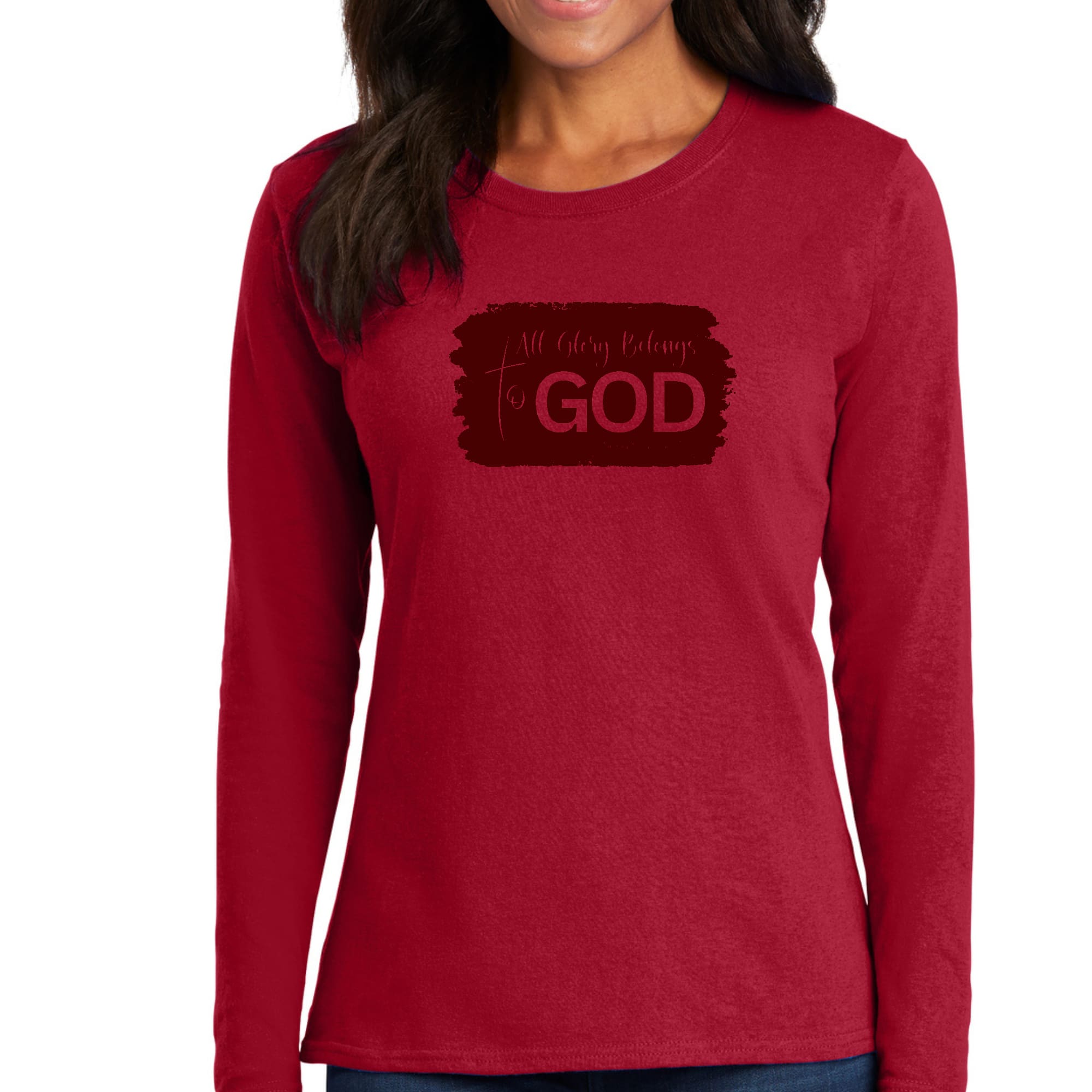 Womens Long Sleeve Graphic T-shirt, All Glory Belongs to God-1