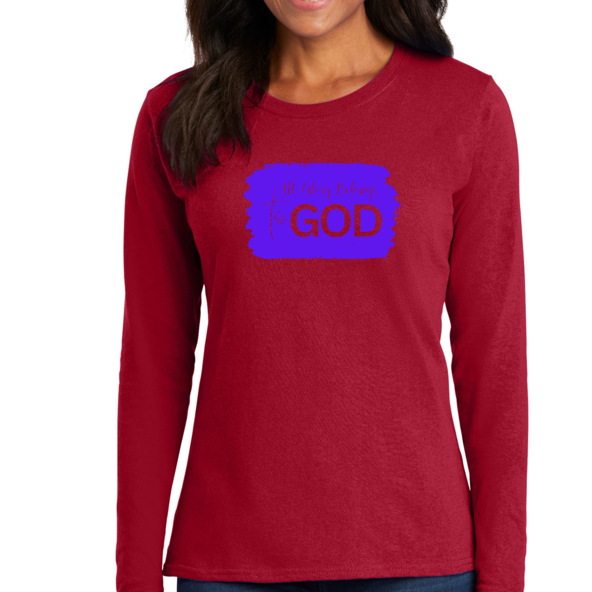 Womens Long Sleeve Graphic T-shirt, All Glory Belongs to God-1