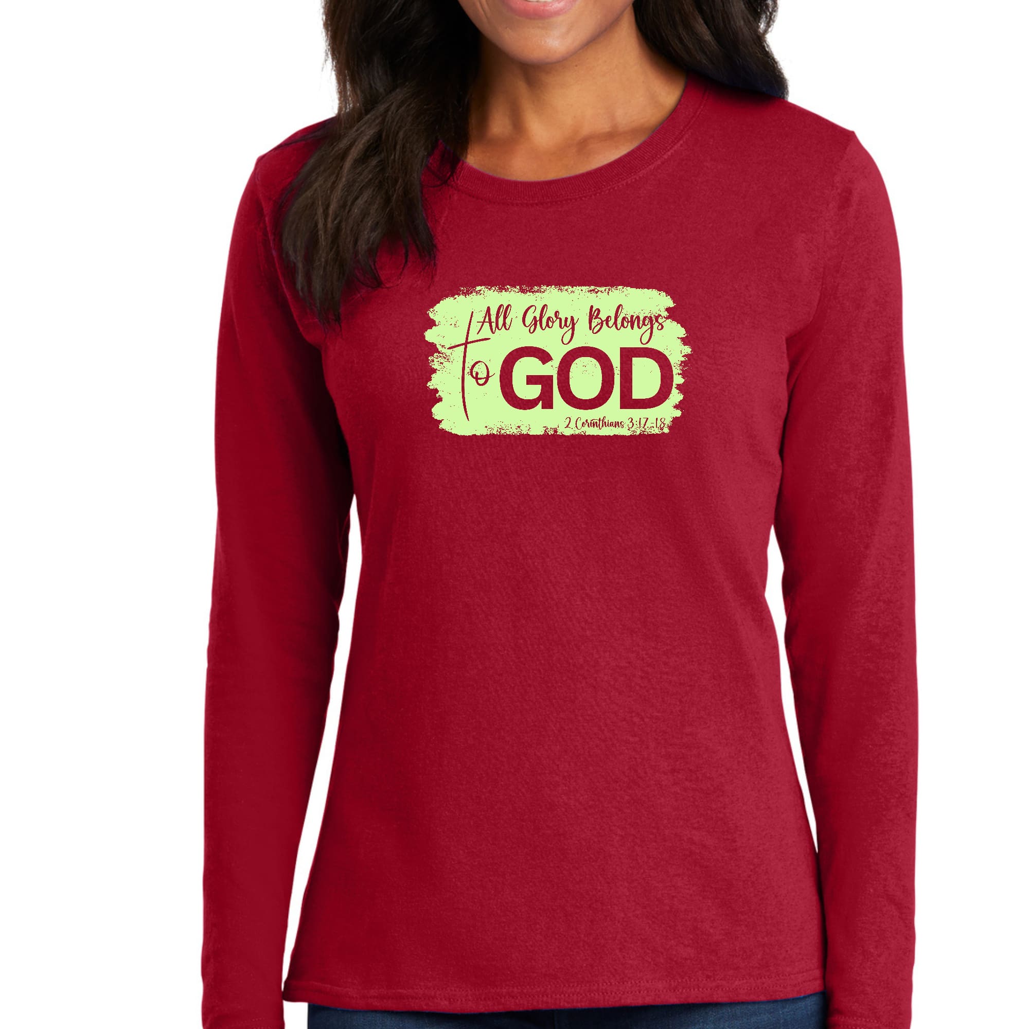 Womens Long Sleeve Graphic T-shirt, All Glory Belongs to God-3