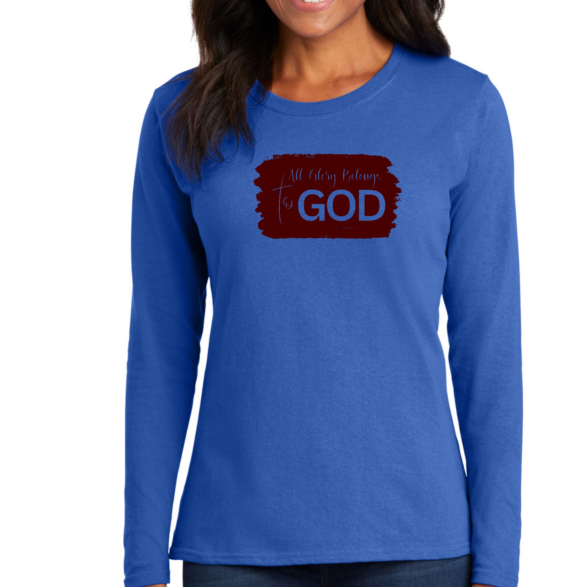 Womens Long Sleeve Graphic T-shirt, All Glory Belongs to God-2