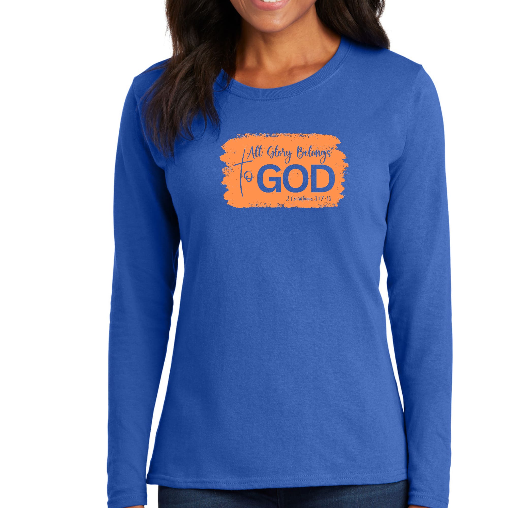 Womens Long Sleeve Graphic T-shirt, All Glory Belongs to God-5