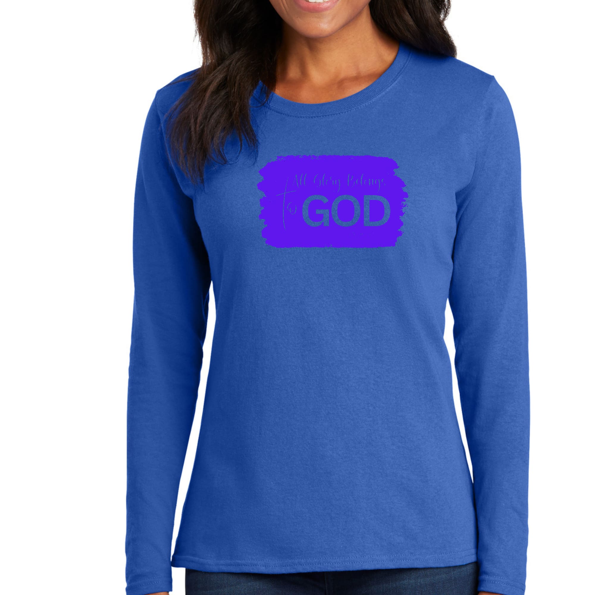 Womens Long Sleeve Graphic T-shirt, All Glory Belongs to God-2