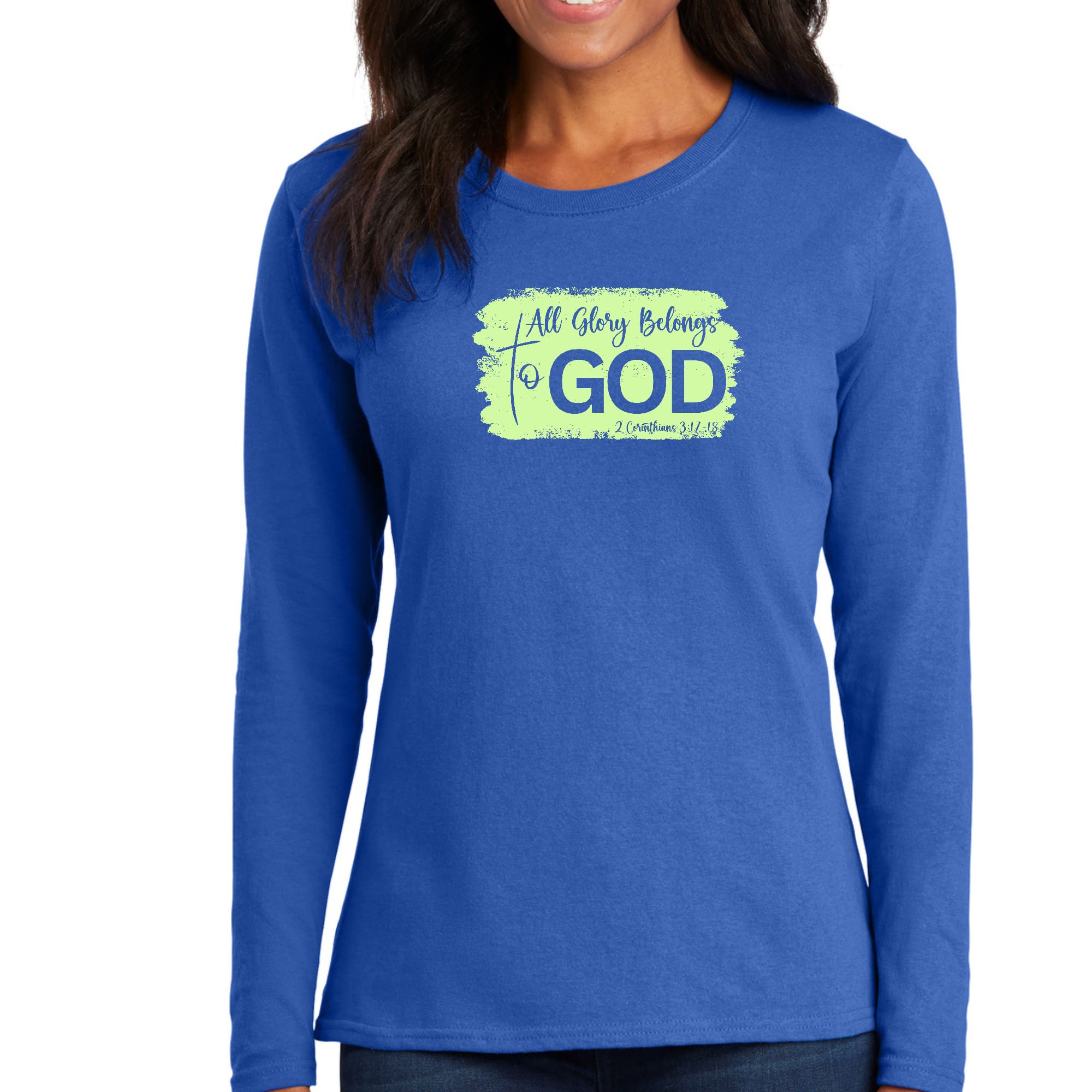 Womens Long Sleeve Graphic T-shirt, All Glory Belongs to God-5