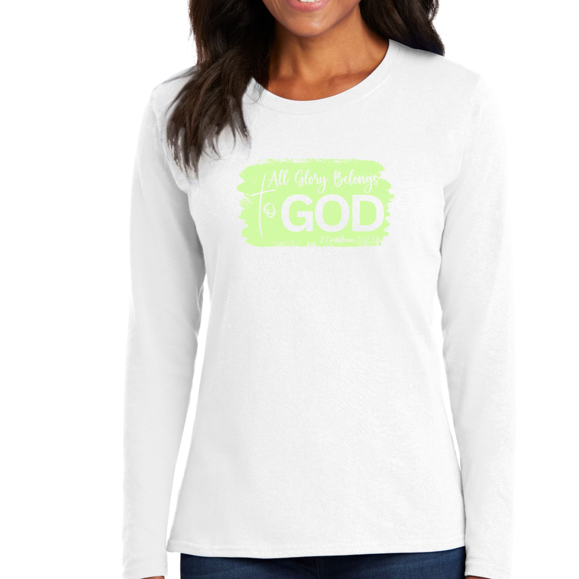 Womens Long Sleeve Graphic T-shirt, All Glory Belongs to God-0