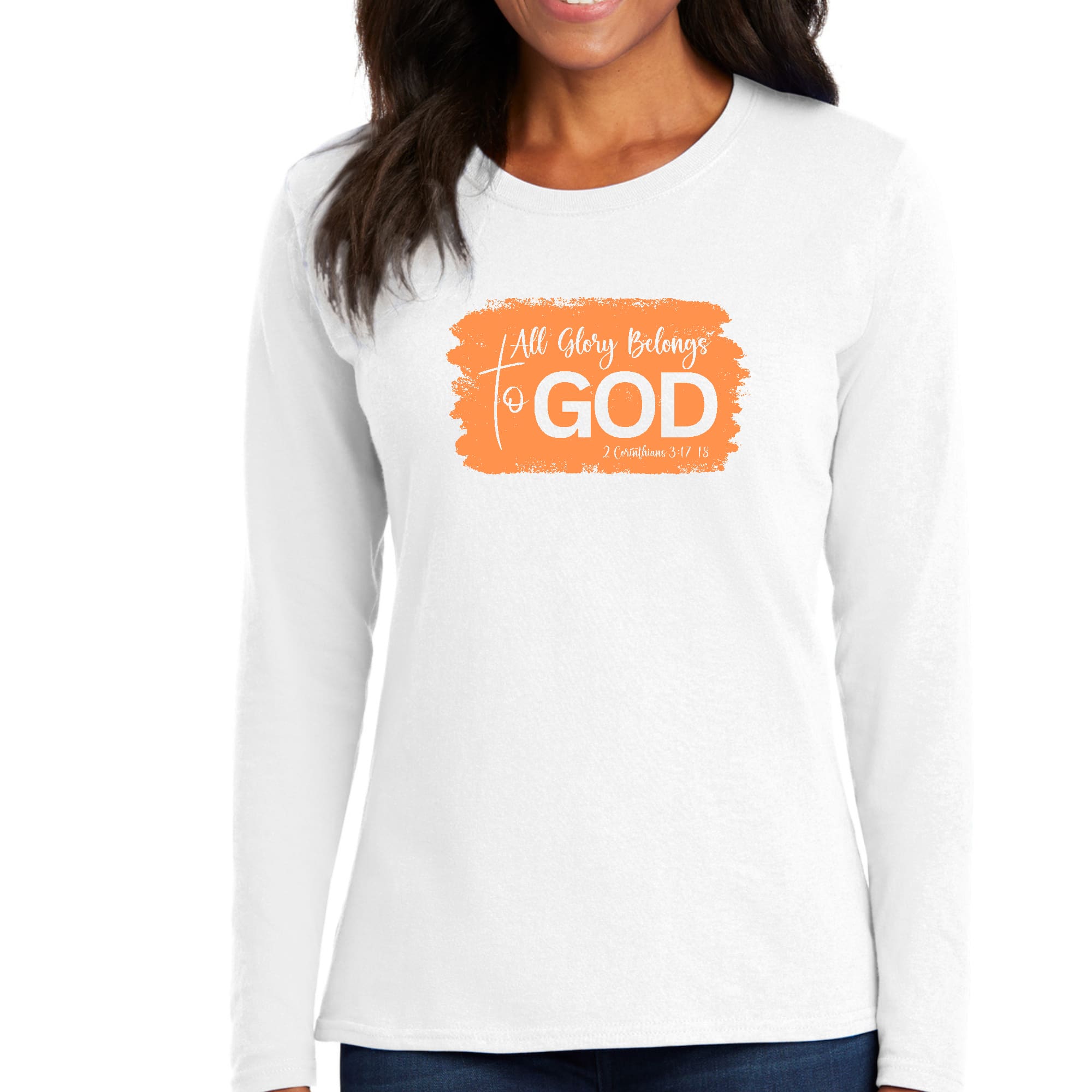 Womens Long Sleeve Graphic T-shirt, All Glory Belongs to God-0