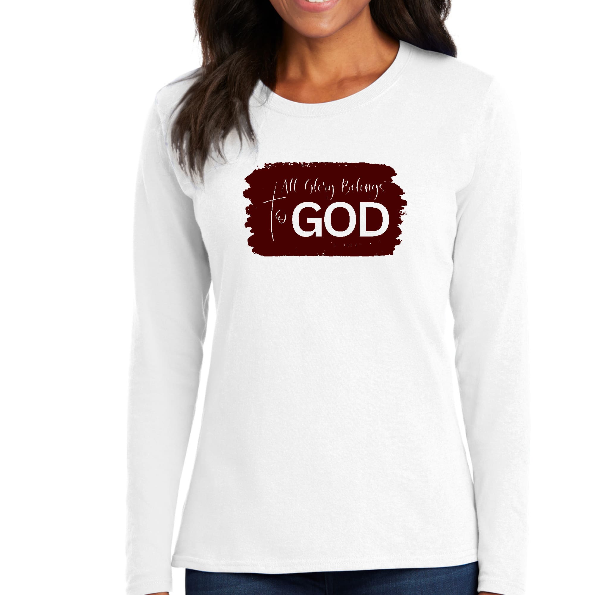 Womens Long Sleeve Graphic T-shirt, All Glory Belongs to God-0