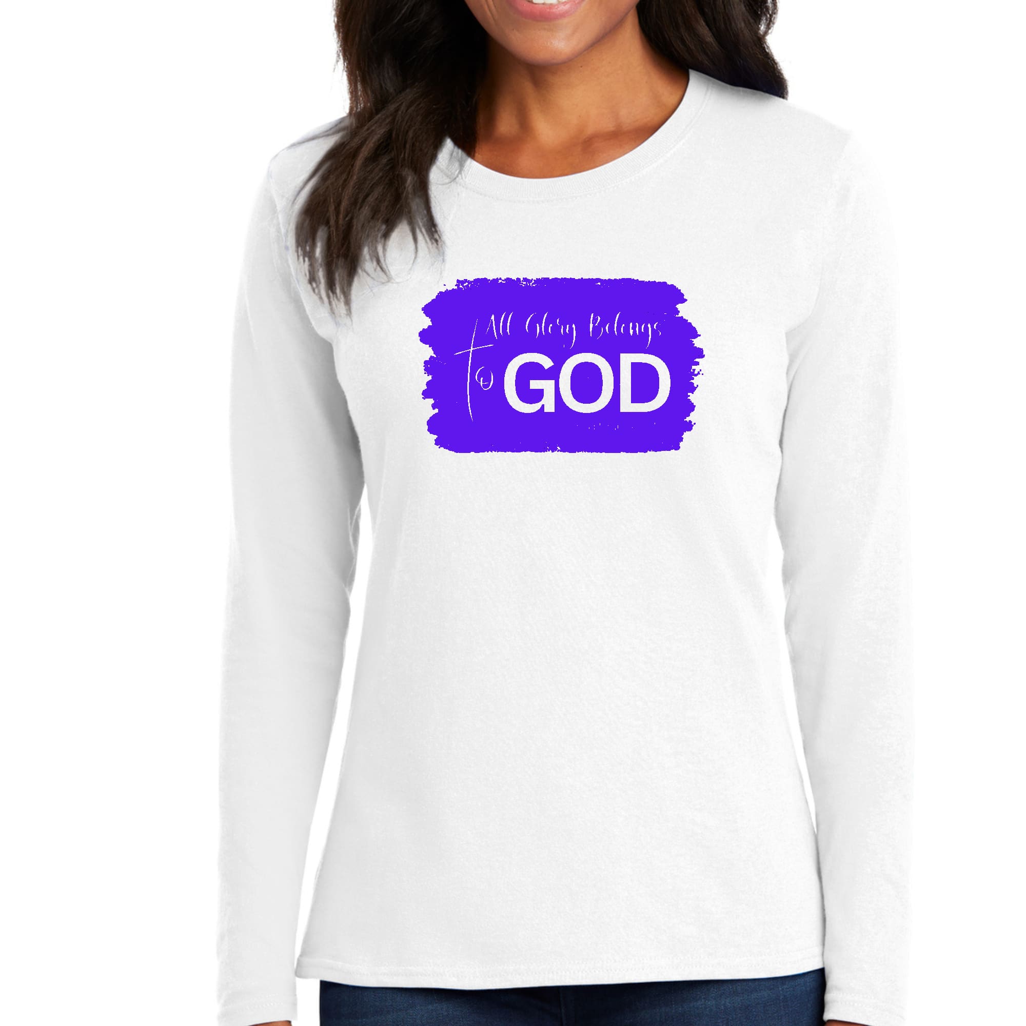 Womens Long Sleeve Graphic T-shirt, All Glory Belongs to God-0