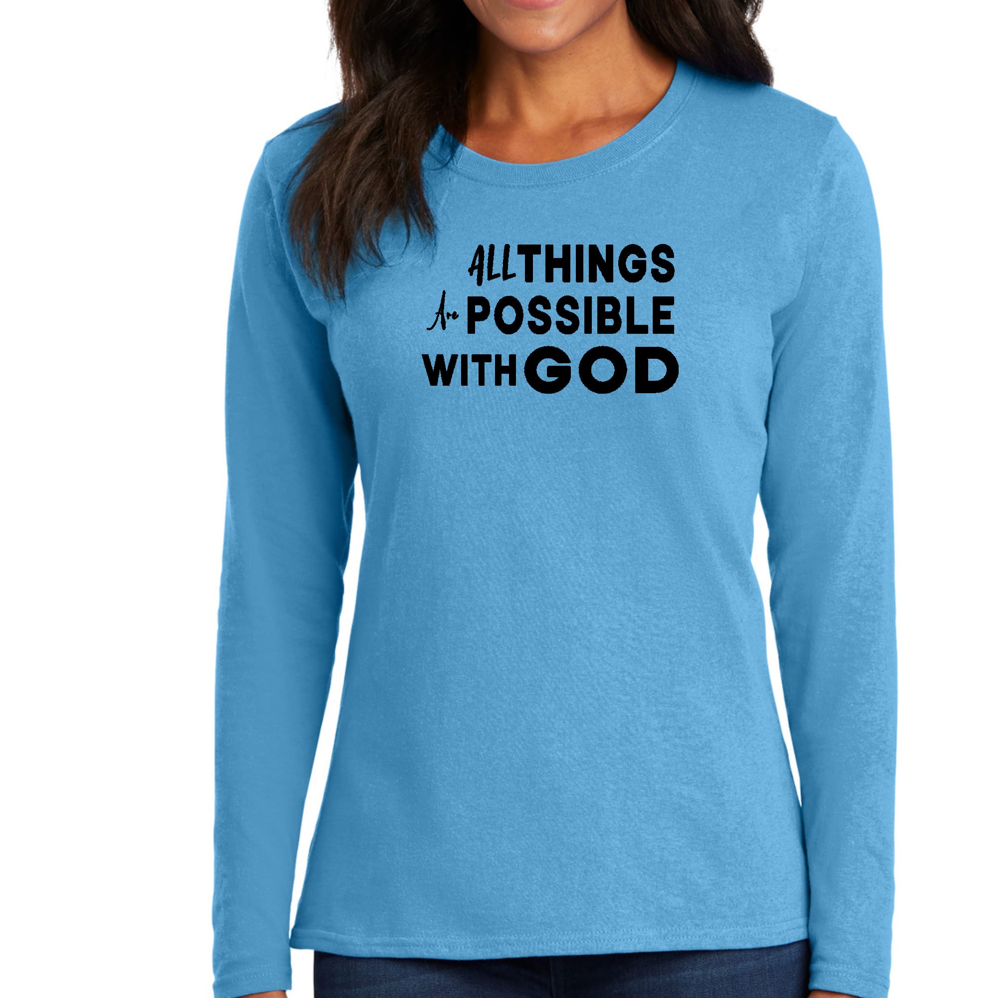 Womens Long Sleeve Graphic T-shirt, All Things are Possible with God-3