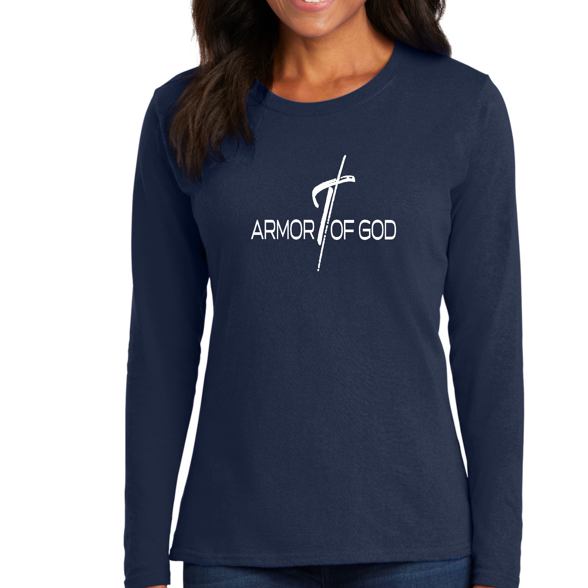 Womens Long Sleeve Graphic T-shirt, Armor of God Cross-2