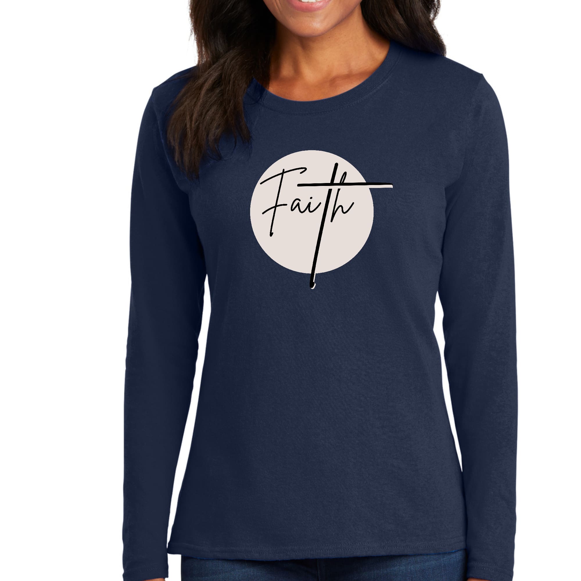 Womens Long Sleeve Graphic T-shirt, Faith Print-2