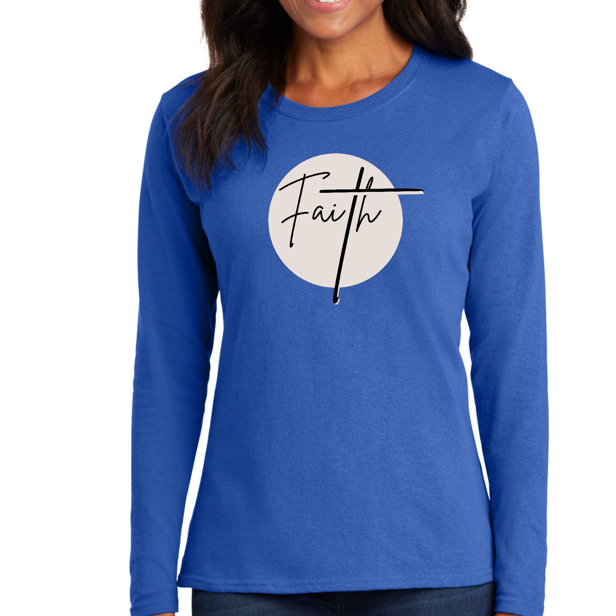 Womens Long Sleeve Graphic T-shirt, Faith Print-3