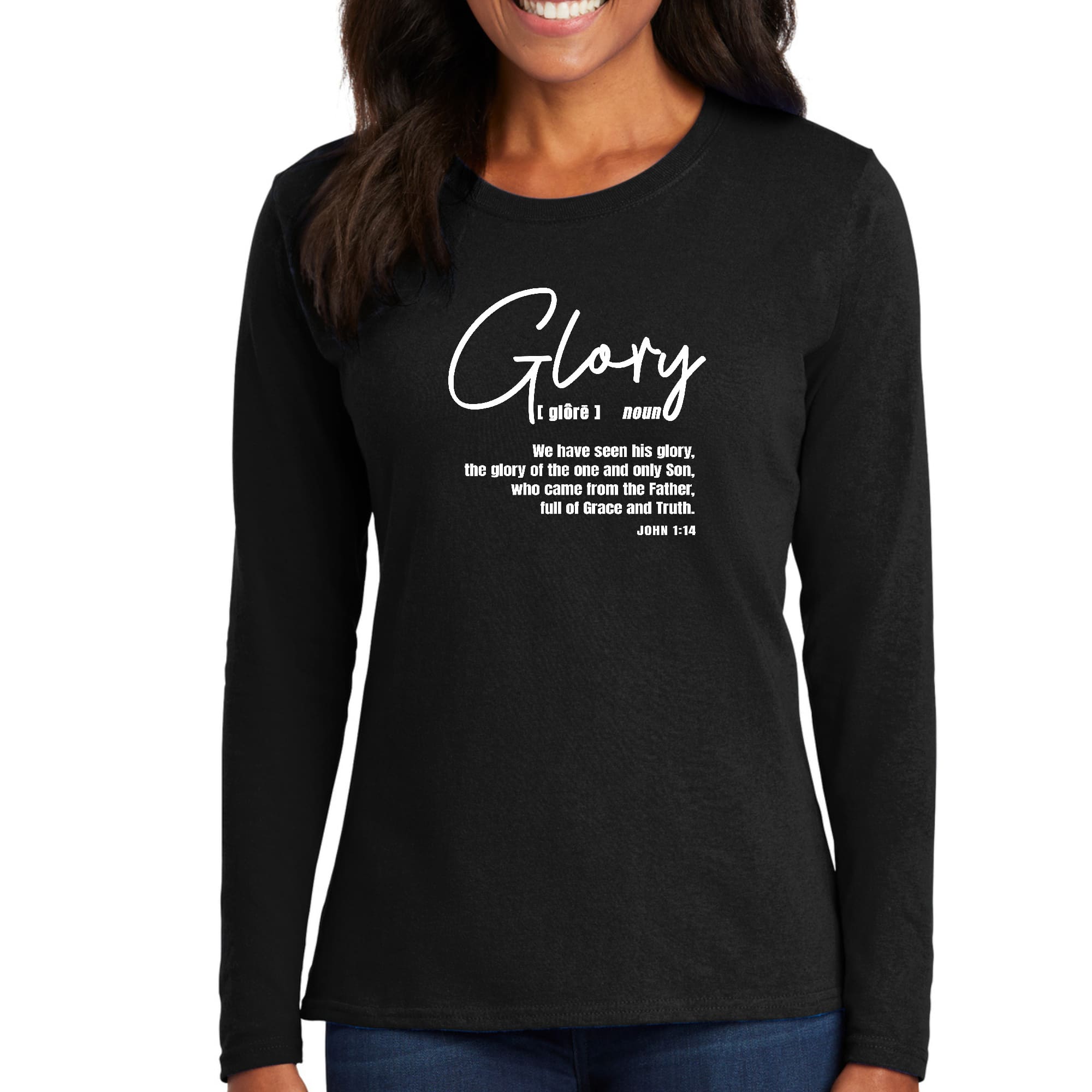 Womens Long Sleeve Graphic T-shirt, Glory - Christian Inspiration-0