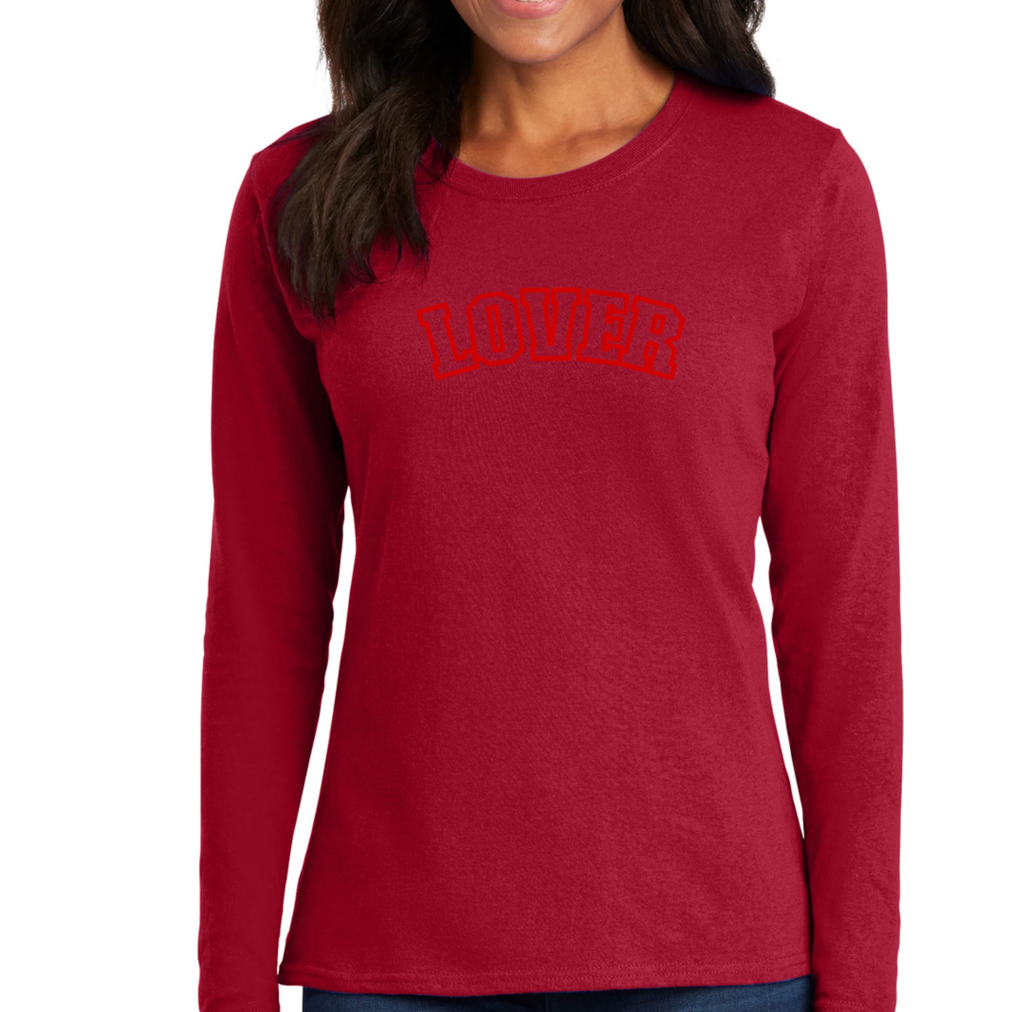 Womens Long Sleeve Graphic T-shirt, Say it Soul Lover, Red-1